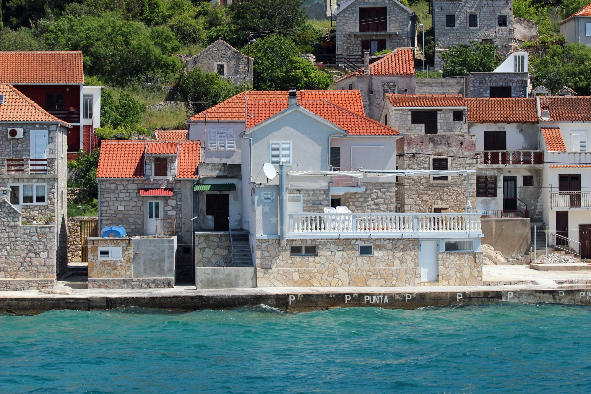 Konoba Punta Restaurant with moorings in front, Prvić, Central Dalmatia