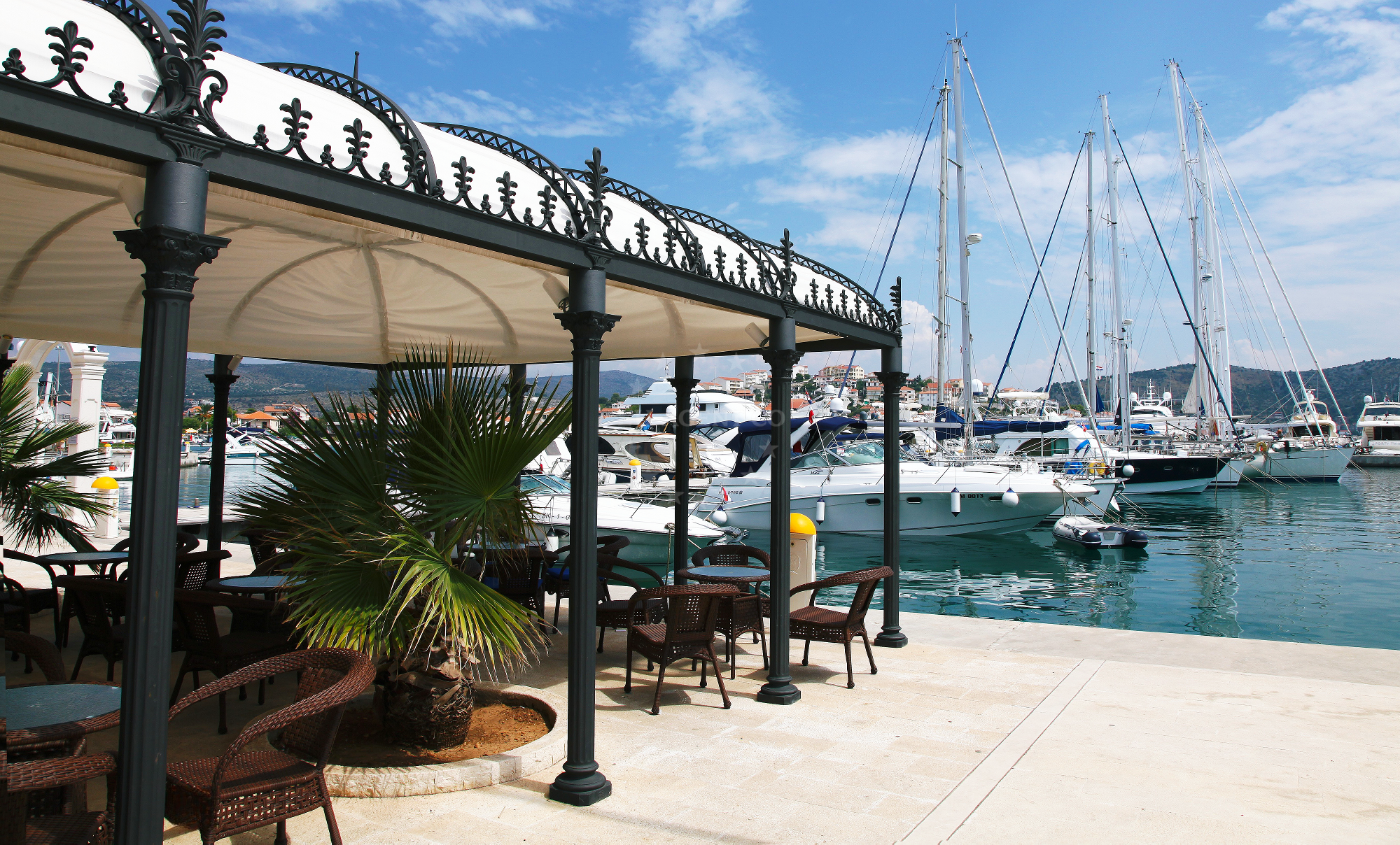 Dining area at Ancora Restaurant with views of Rogoznica and the Kornati Islands