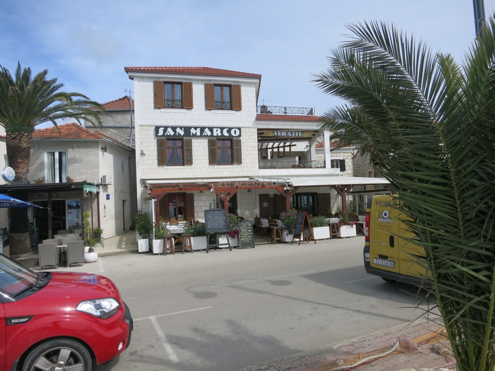 San Marco Restaurant exterior overlooking Rogoznica Bay