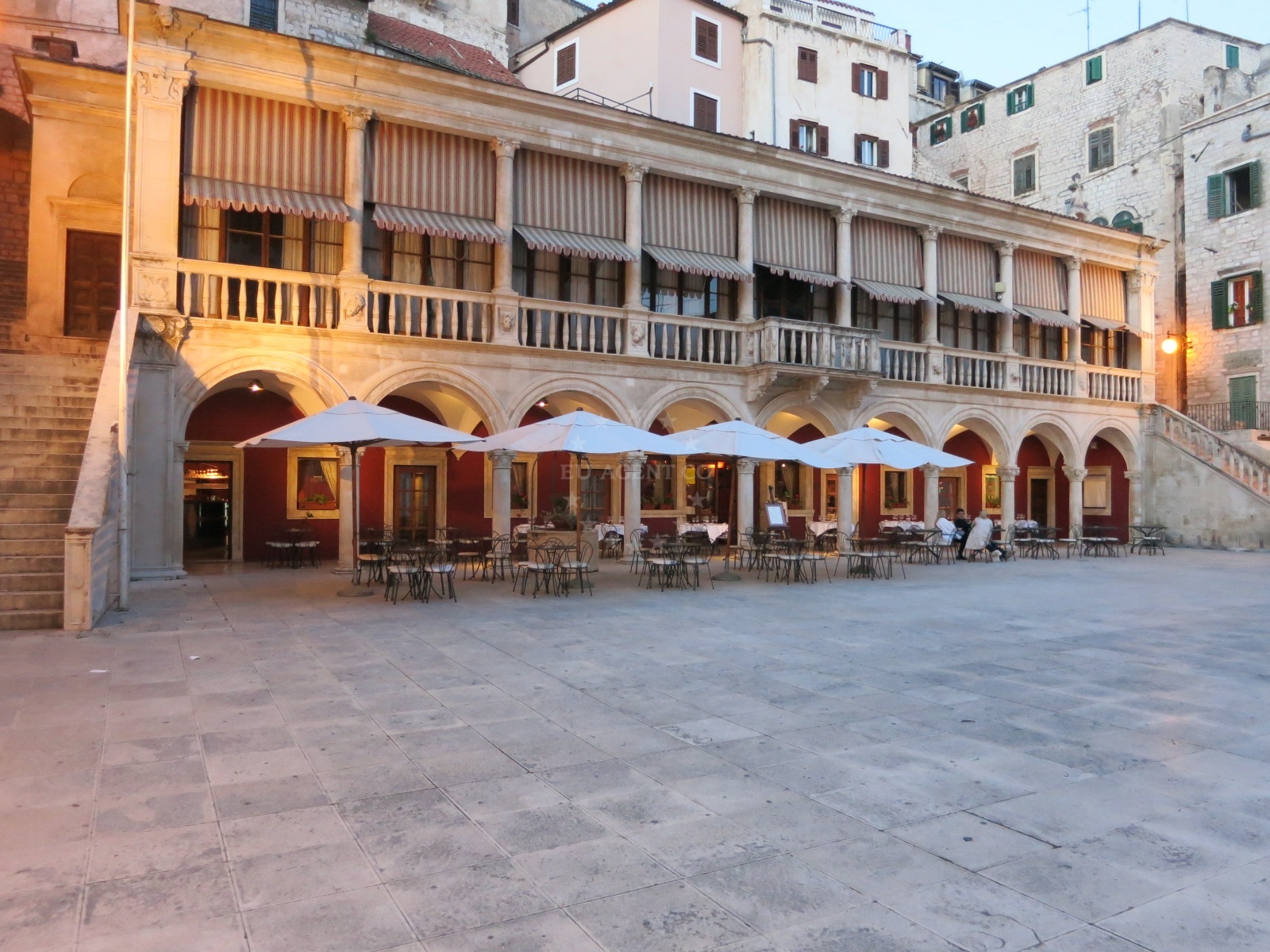 Exterior of Vijecnica Restaurant in Šibenik, facing the Adriatic Sea