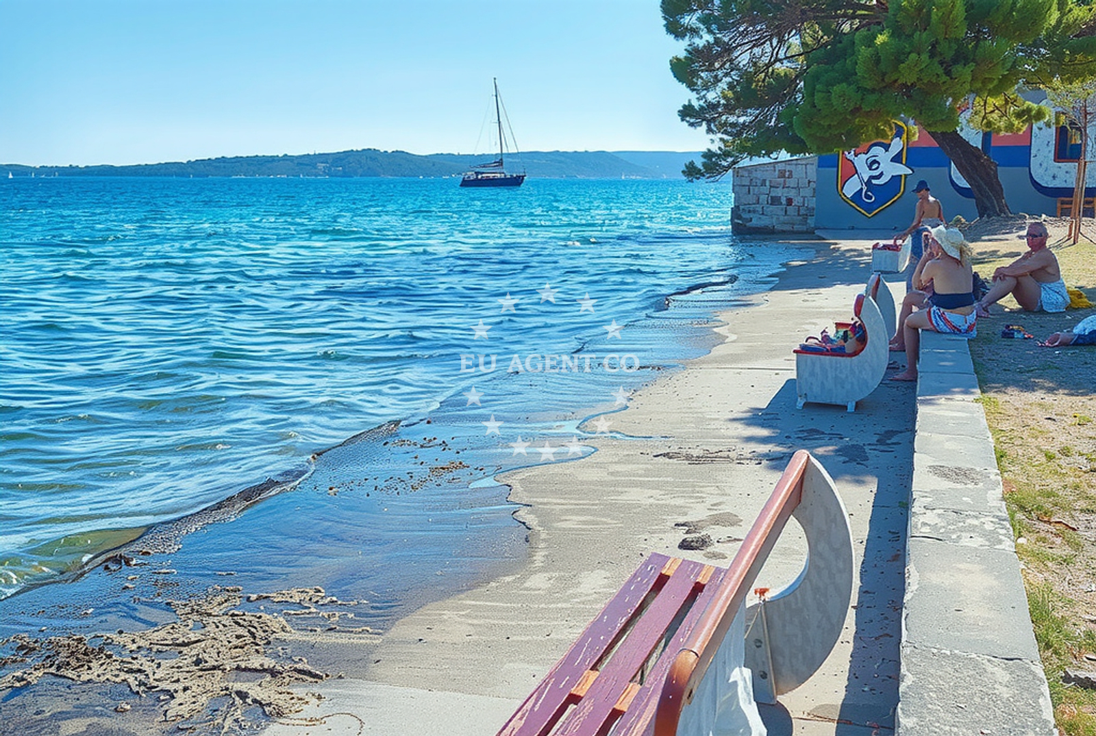 View from Odmor Restaurant towards Kaštel Kambelovac Beach and the Adriatic coastline