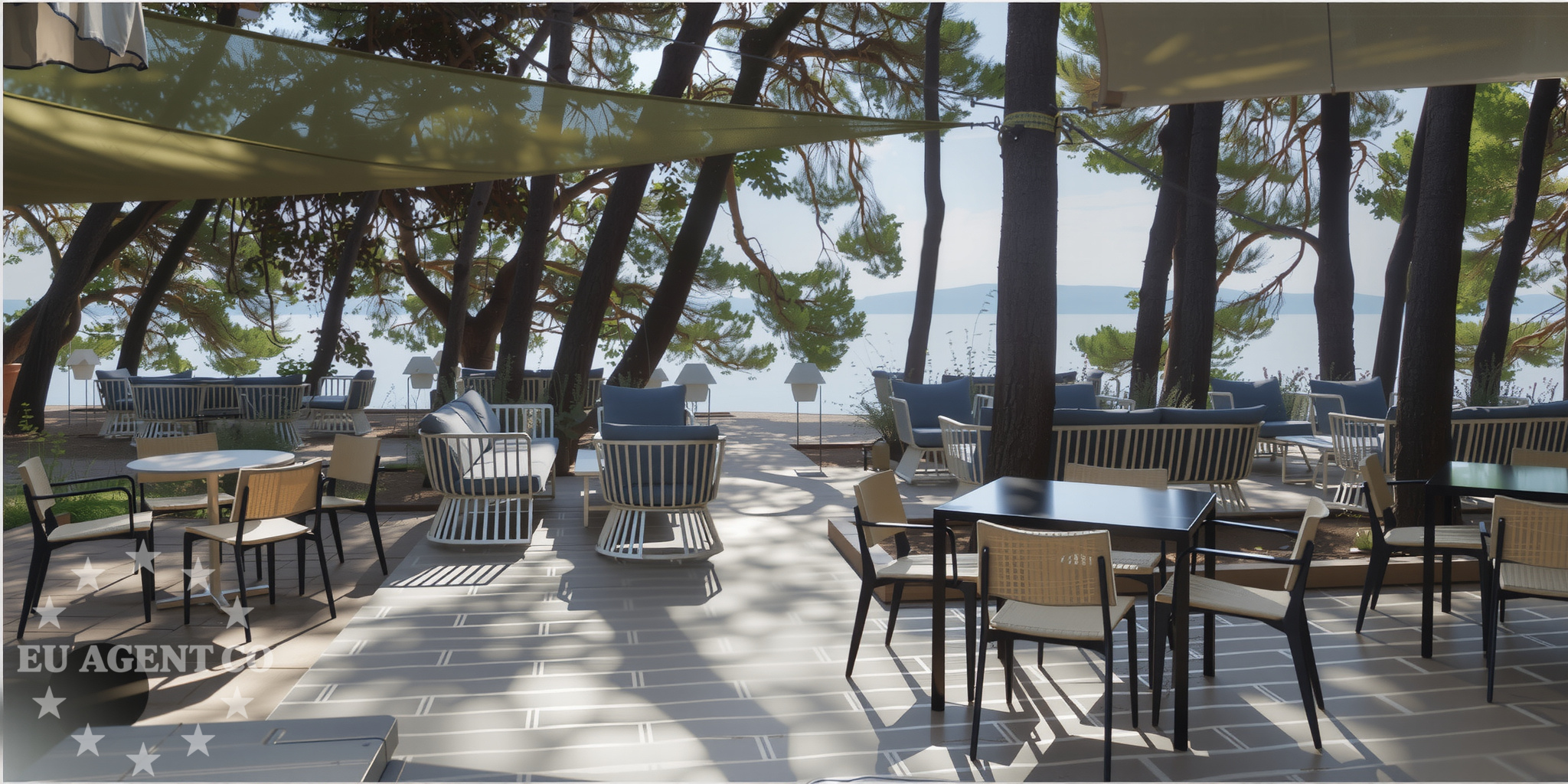 Dining area at a restaurant in Tučepi, Central Dalmatia, with views of nearby marinas