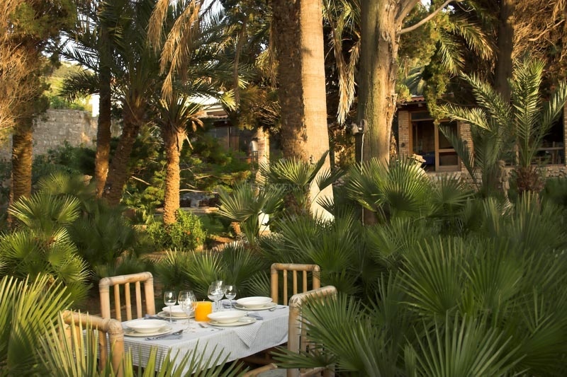 Restaurant Villa Kaliopa garden with palm trees, Kut, Vis