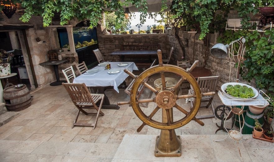 Dining area with views of Mount Hum and the Adriatic Sea