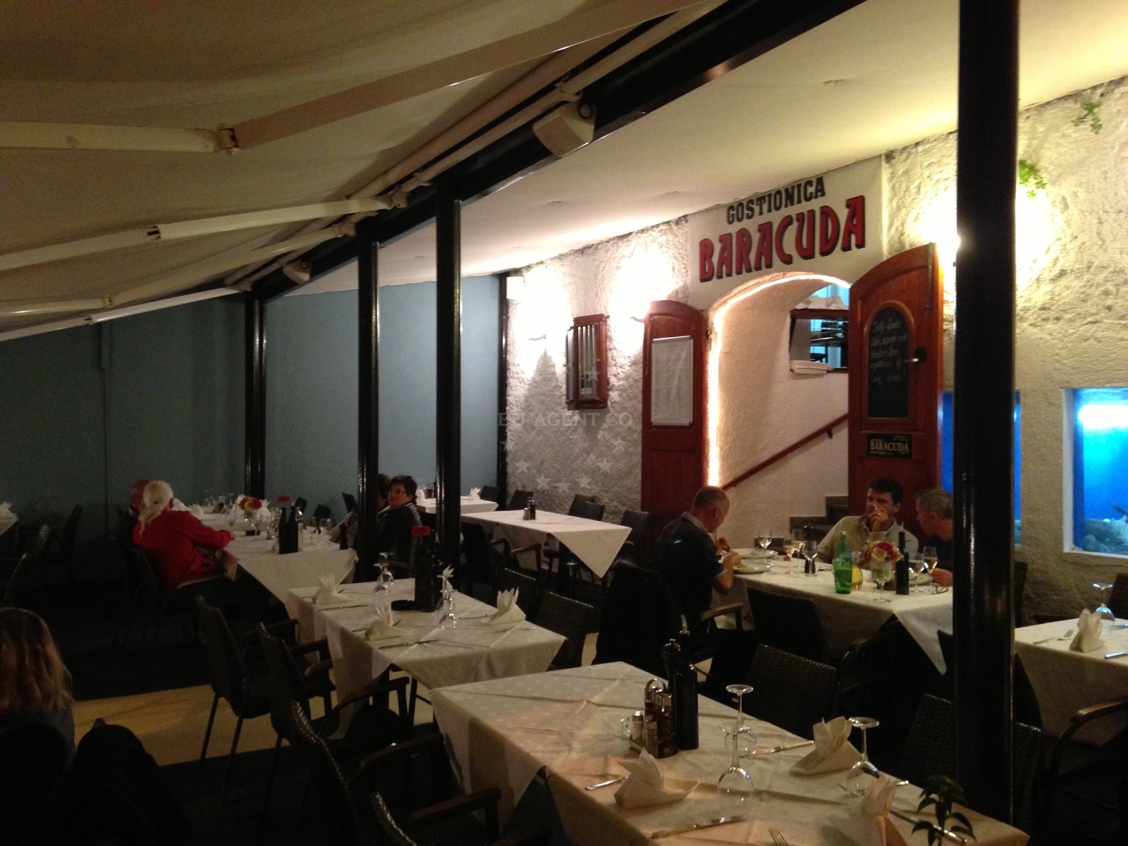 Baracuda Restaurant, Mali Losinj, Croatia. Seating area with Adriatic Sea views.