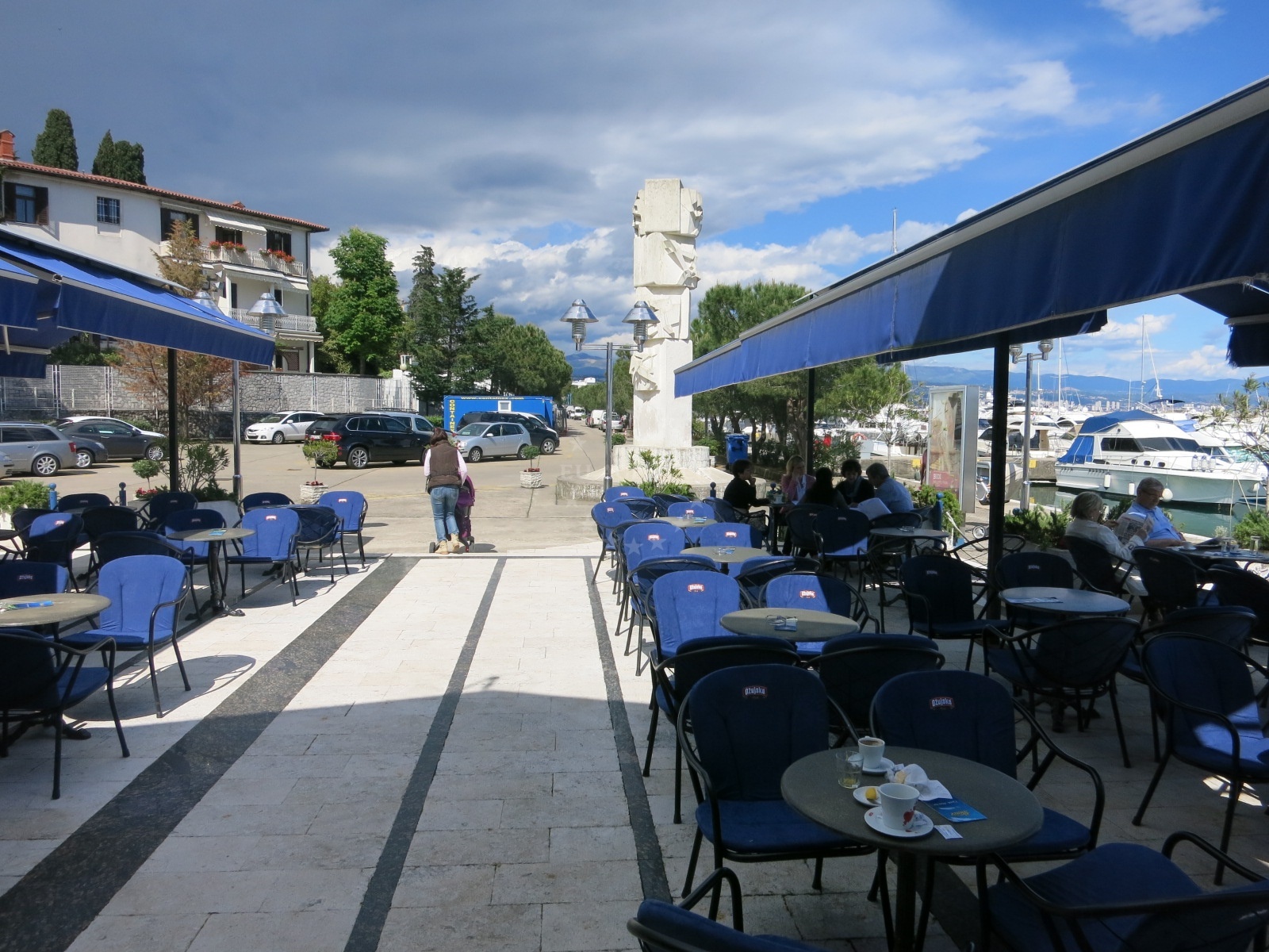 Dining area at Bussola Restaurant overlooking the Adriatic Sea