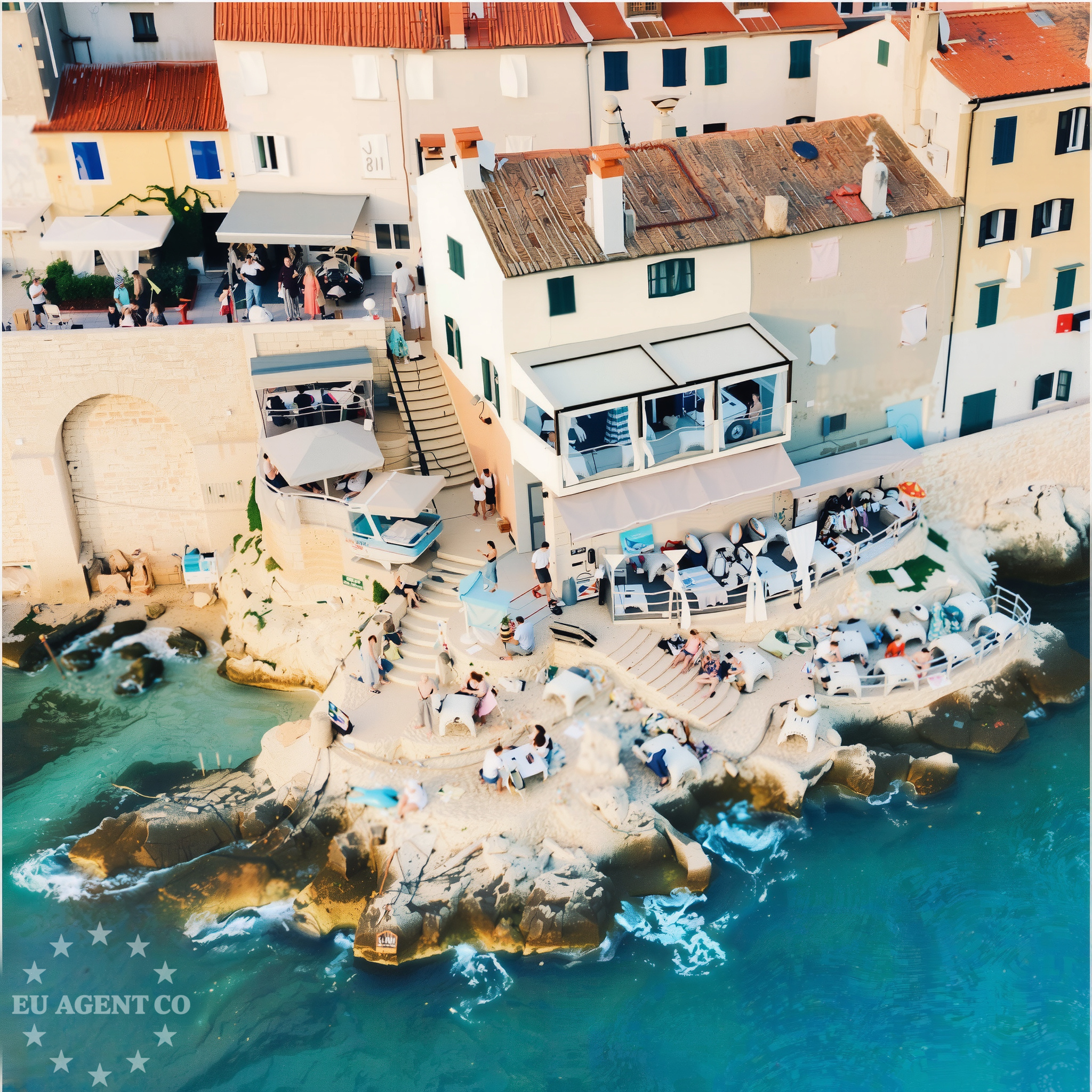 Waterfront restaurant in Rovinj, Istria, overlooking the harbor