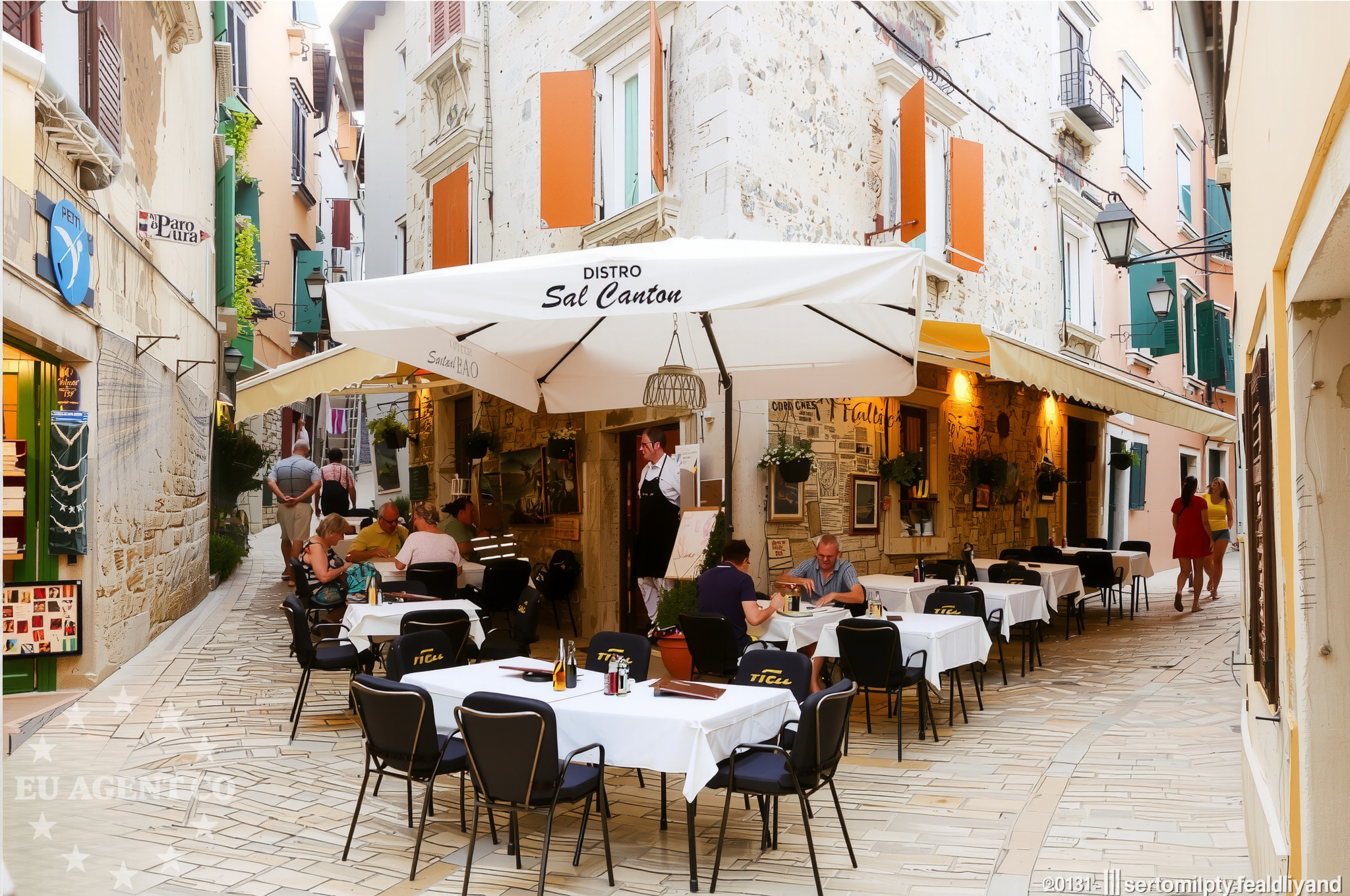 Dining area with panoramic views of Rovinj’s marina and surrounding coastline