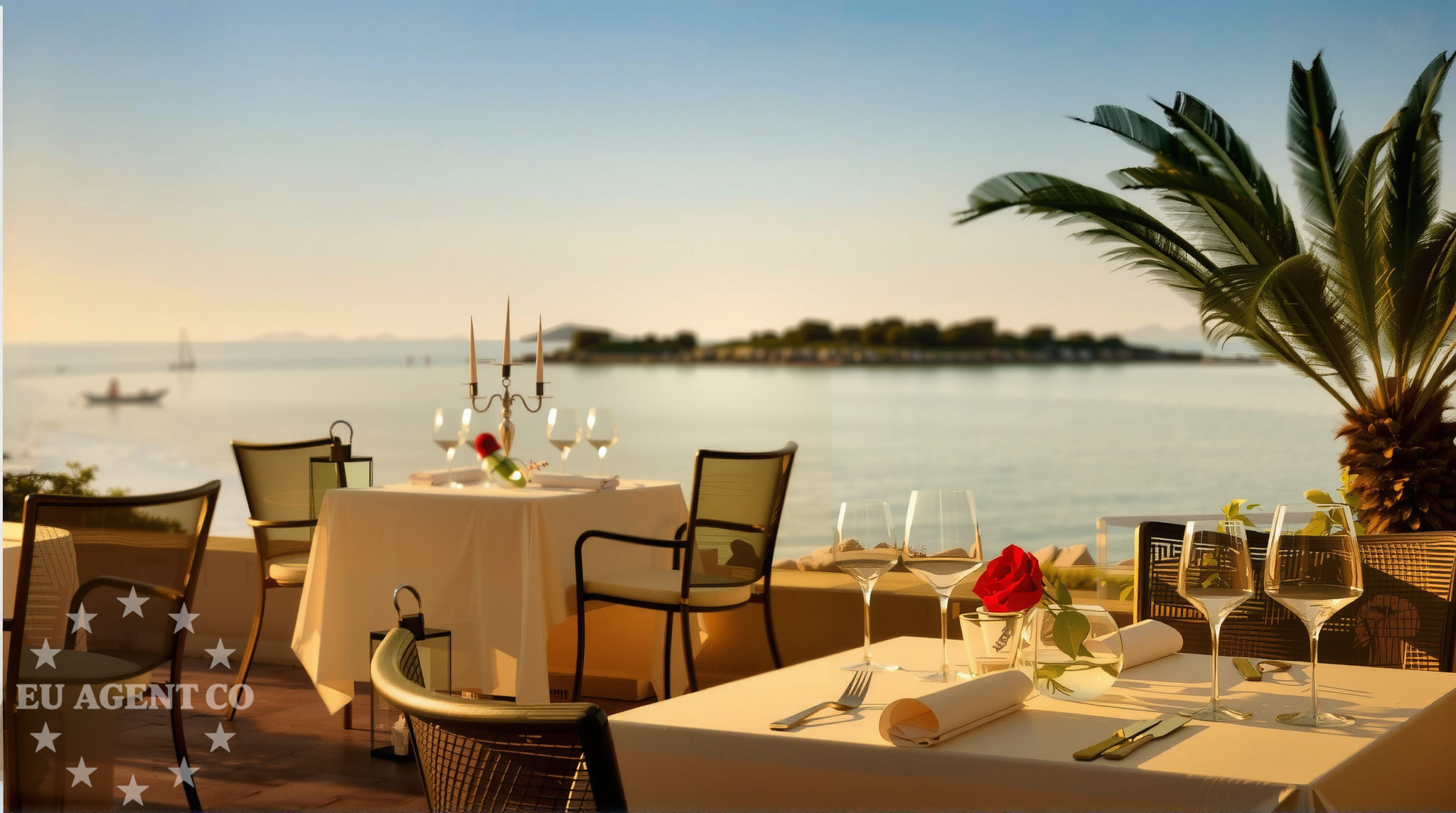 Waterfront restaurant on Sveti Andrija Island, Croatia, overlooking the Adriatic Sea