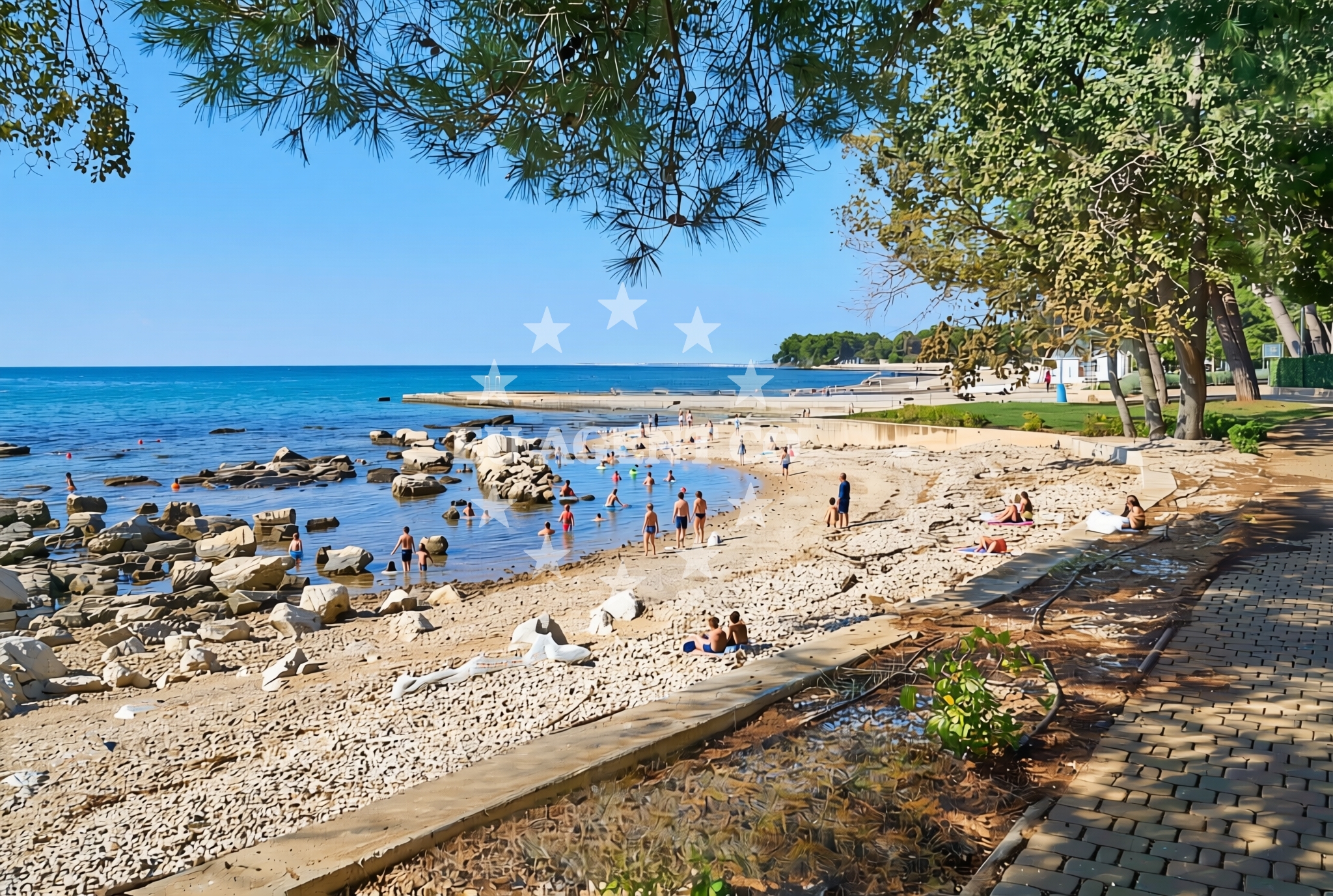 Umag Restaurant exterior with marina views in the background