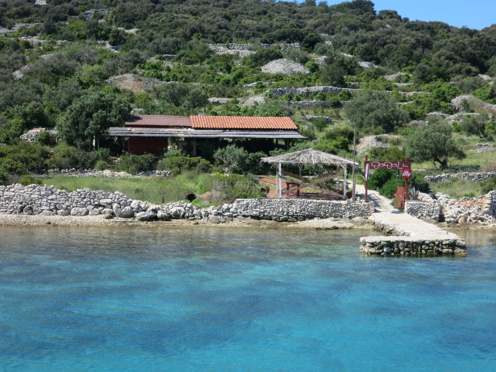 Babalu Restaurant exterior on Kakan Island, North Dalmatia, Croatia