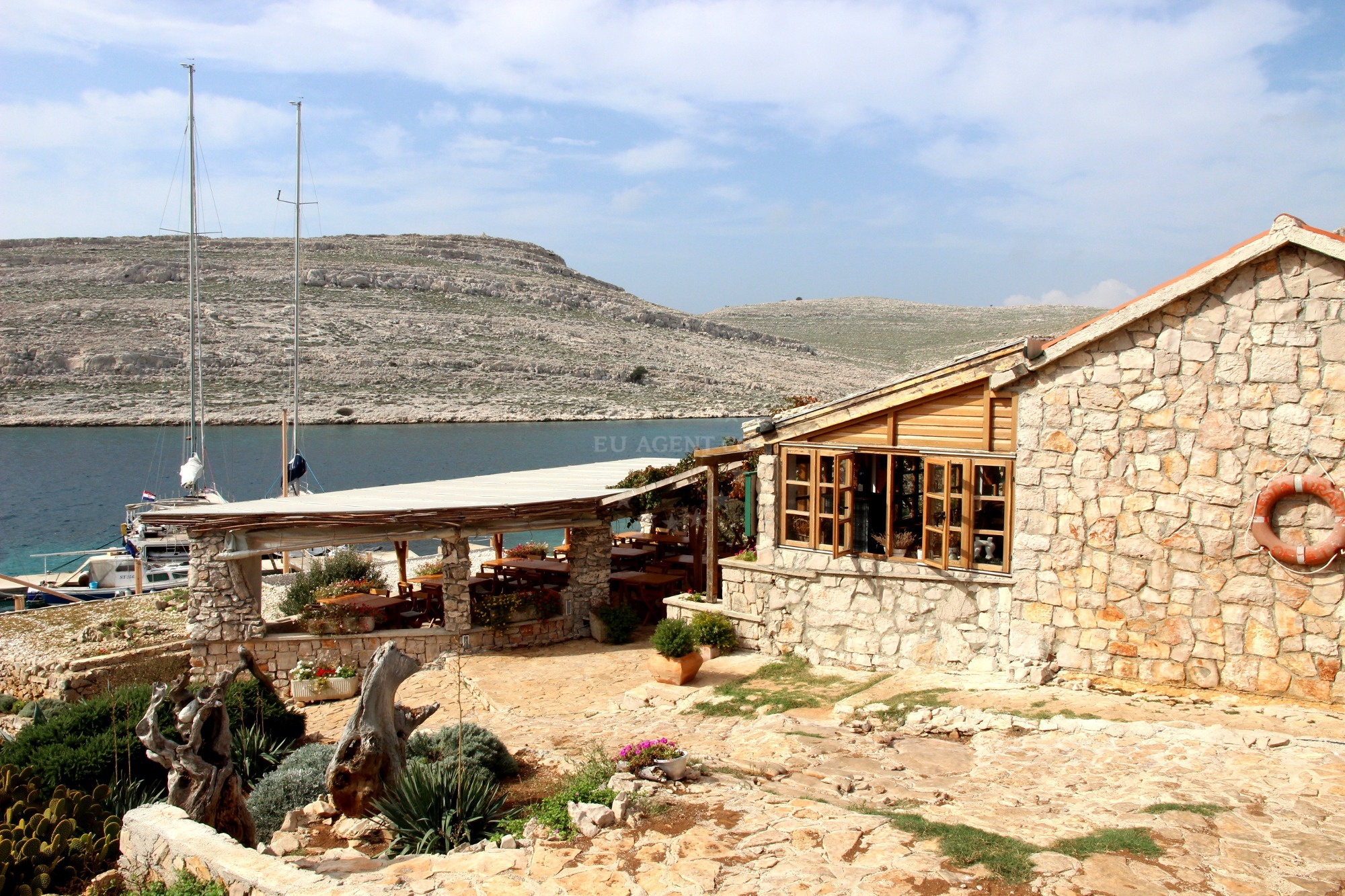 Restaurant Opat on Kornat Island, North Dalmatia, Croatia, with a view of the Adriatic Sea