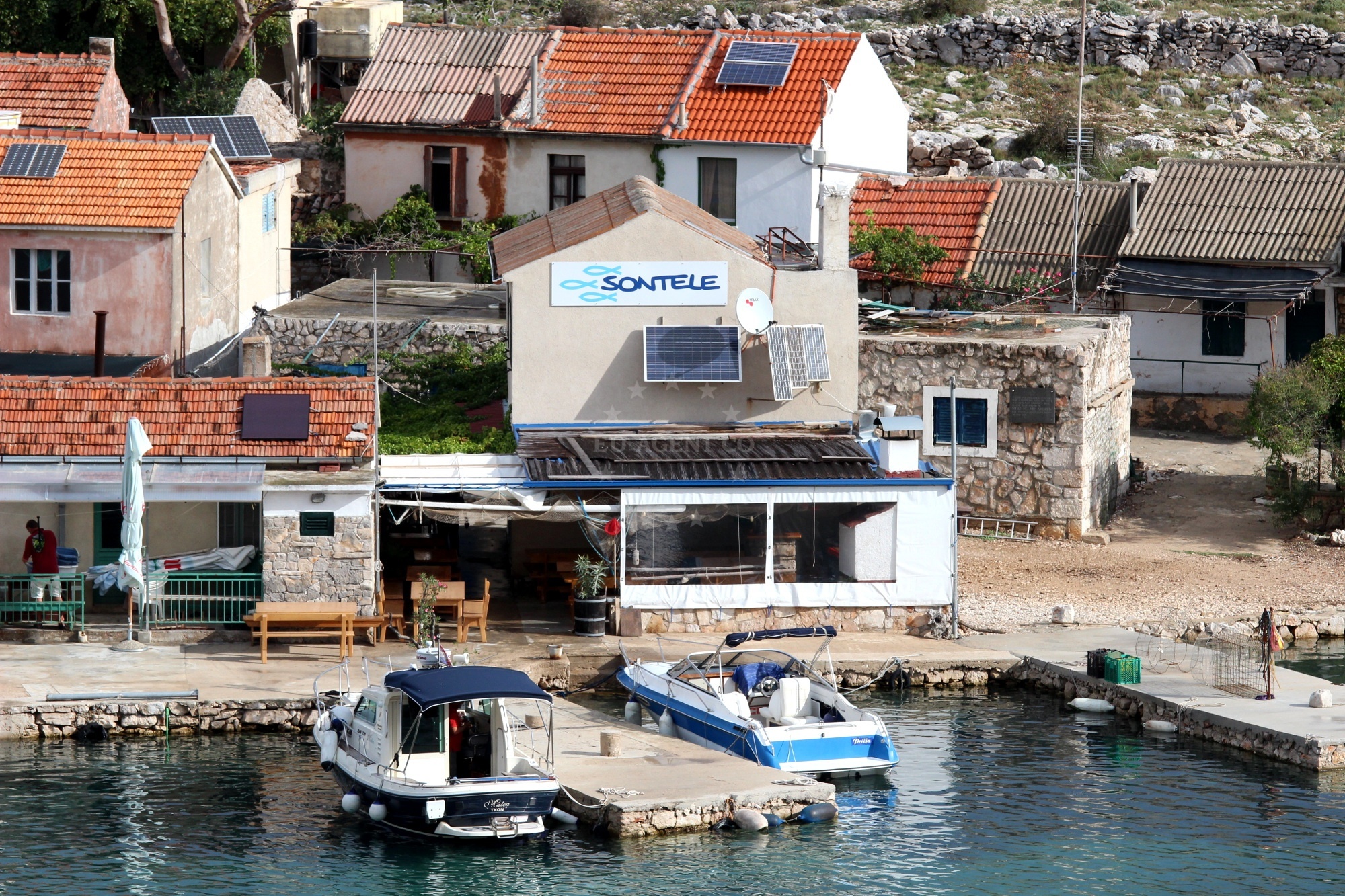 Konoba Sontele restaurant in Vrulje, Kornat, North Dalmatia, Croatia with a view of the sea