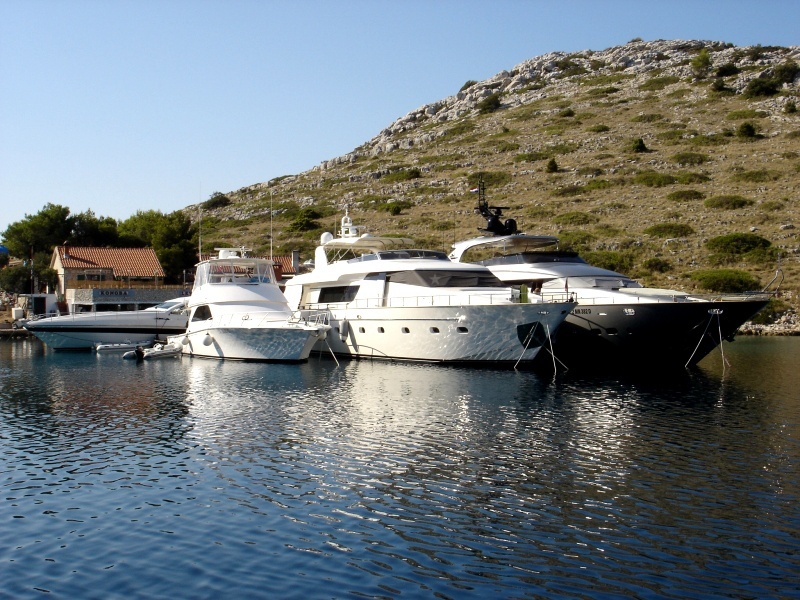 Jetty at Konoba Levrnaka with moored yachts, North Dalmatia