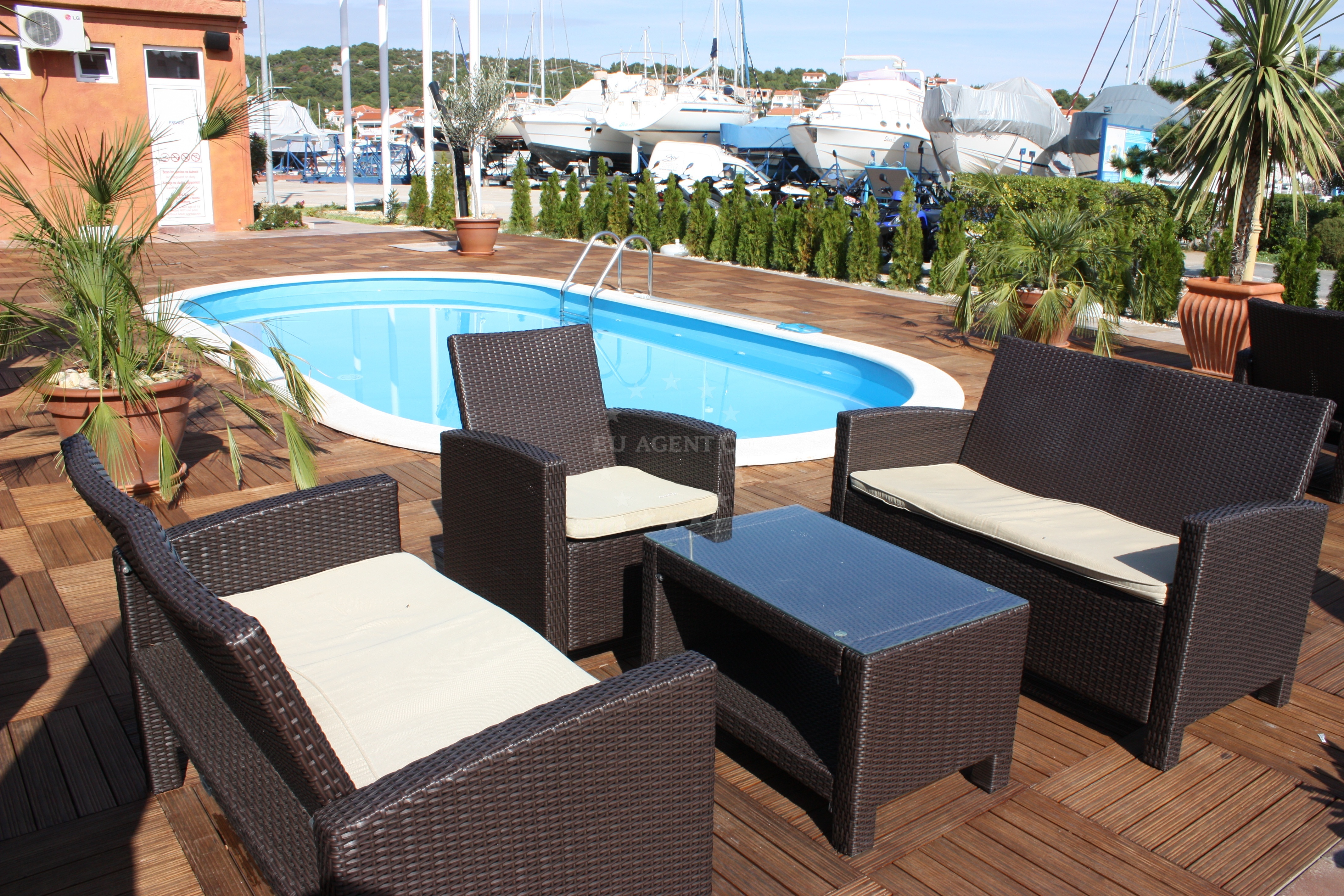 Terrace view of Marina Restaurant overlooking the ACI Marina Jezera