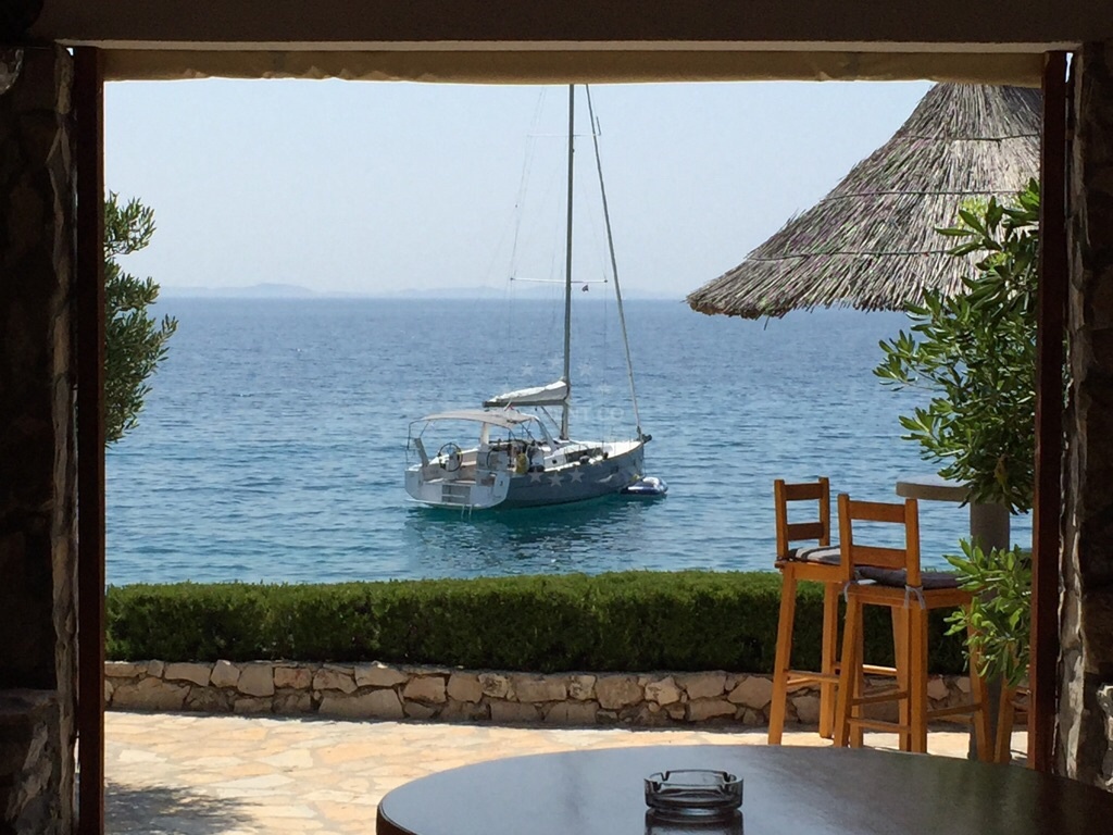 Stella Maris Restaurant terrace with panoramic views of the bay on Murter Island, Croatia