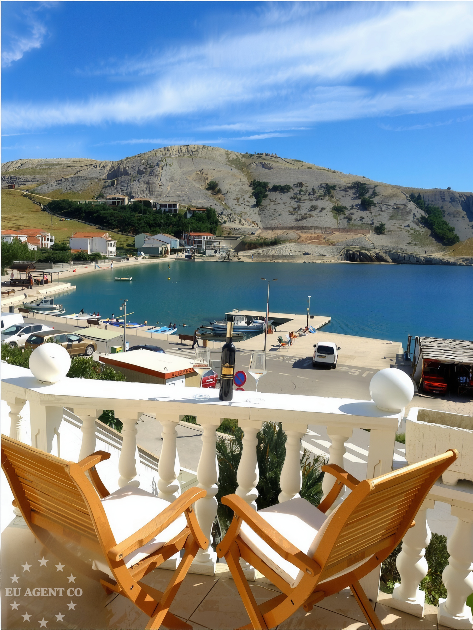 Coastline of Pag Island with nearby marinas and anchorages