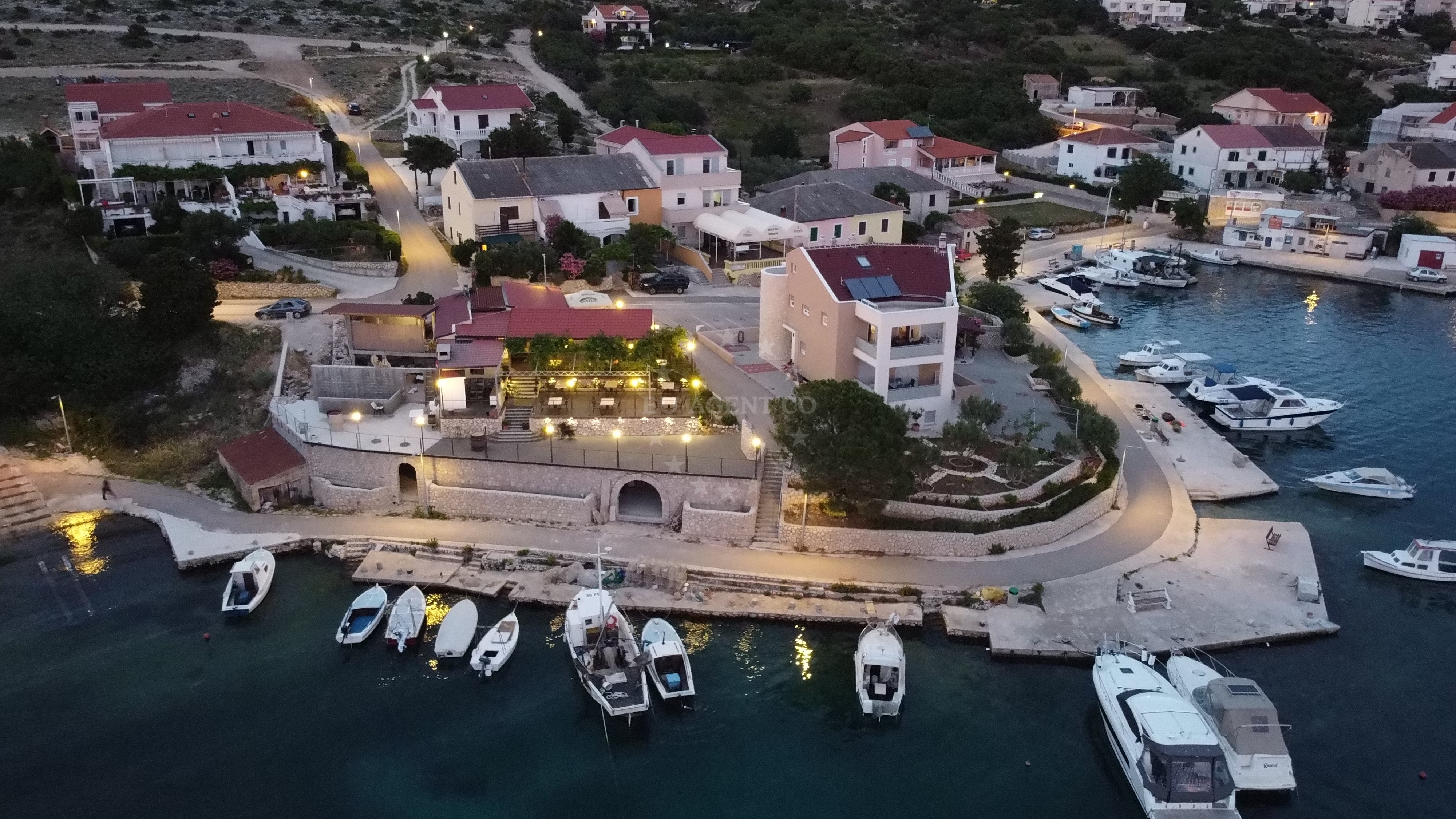 Ribarska Koliba Šimuni restaurant overlooking the marina and harbour in Pag, Croatia