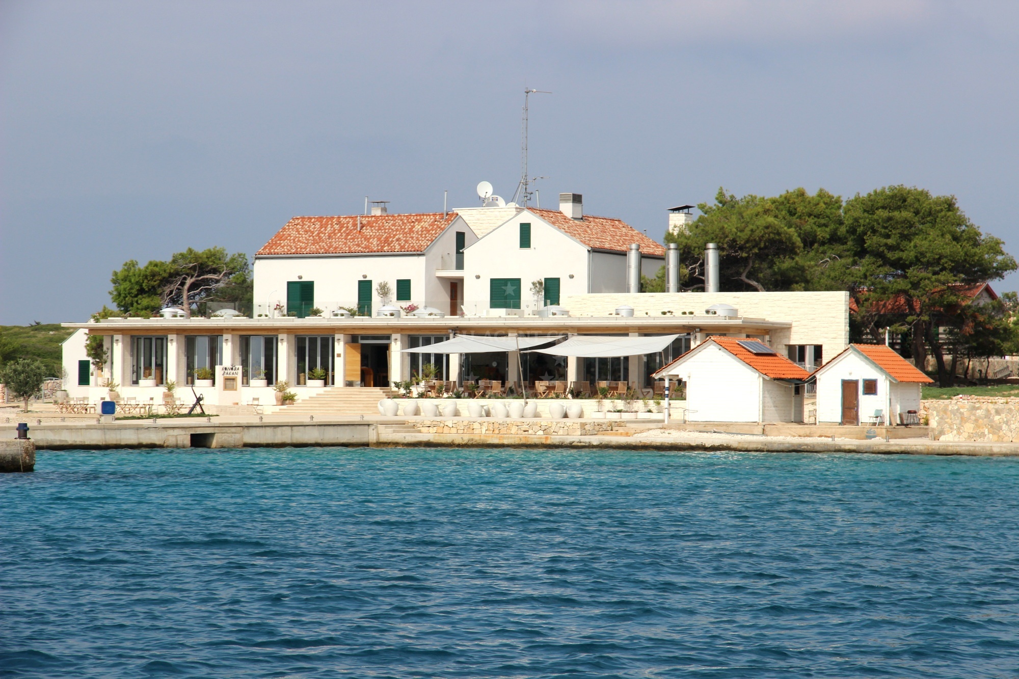 Zakan Restaurant terrace overlooking the bay of Ravni Zakan, Croatia