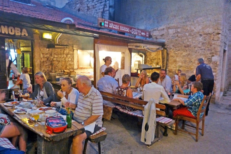 Guste Restaurant in Vodice, North Dalmatia, overlooking the Adriatic Sea with marina views