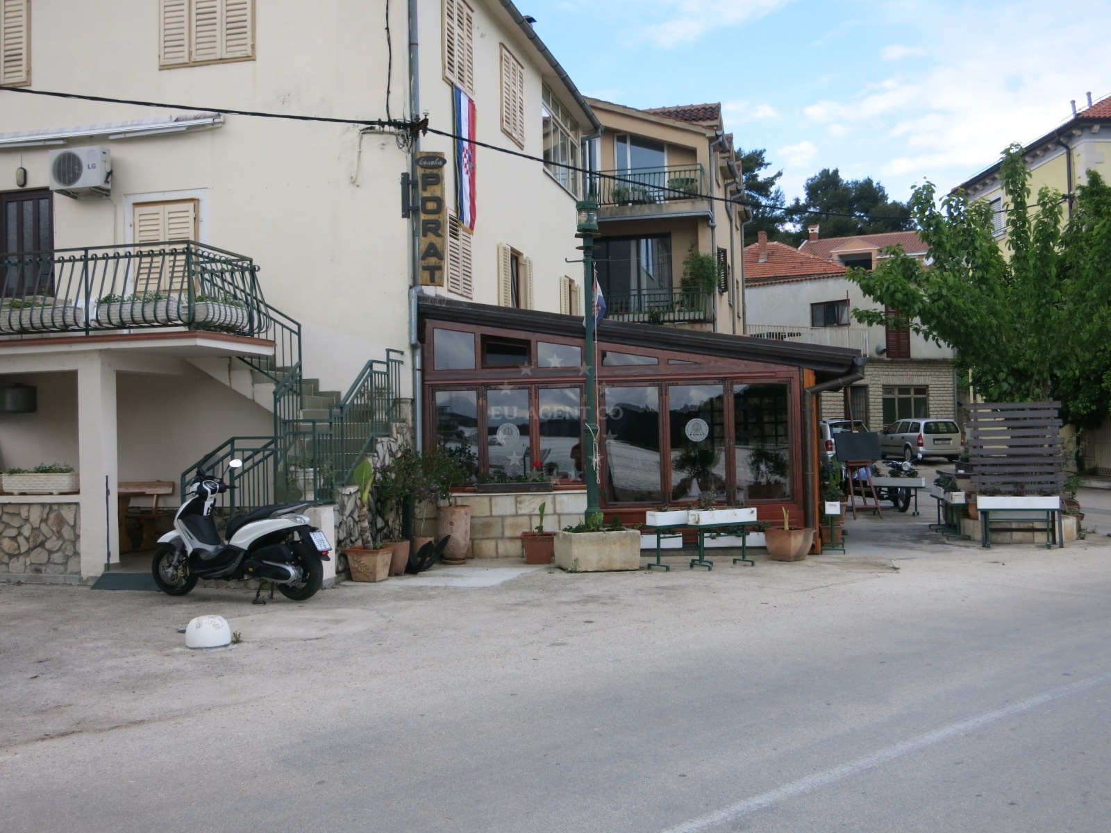 Porat Restaurant exterior with traditional konoba-style wooden beams and nautical decor