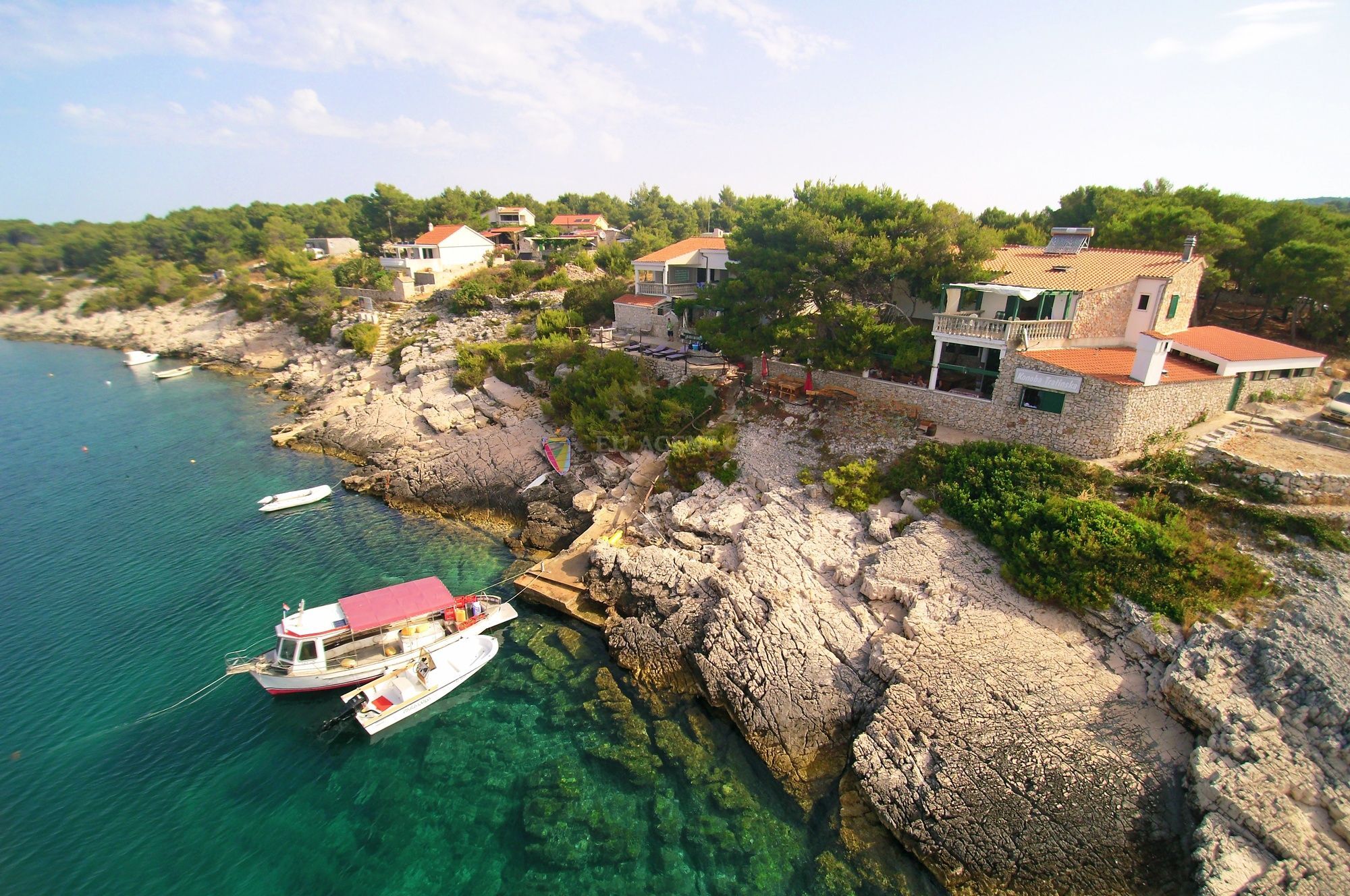 Coastal view near Konoba Tratinska restaurant in Žirje on the island Žirje, Croatia