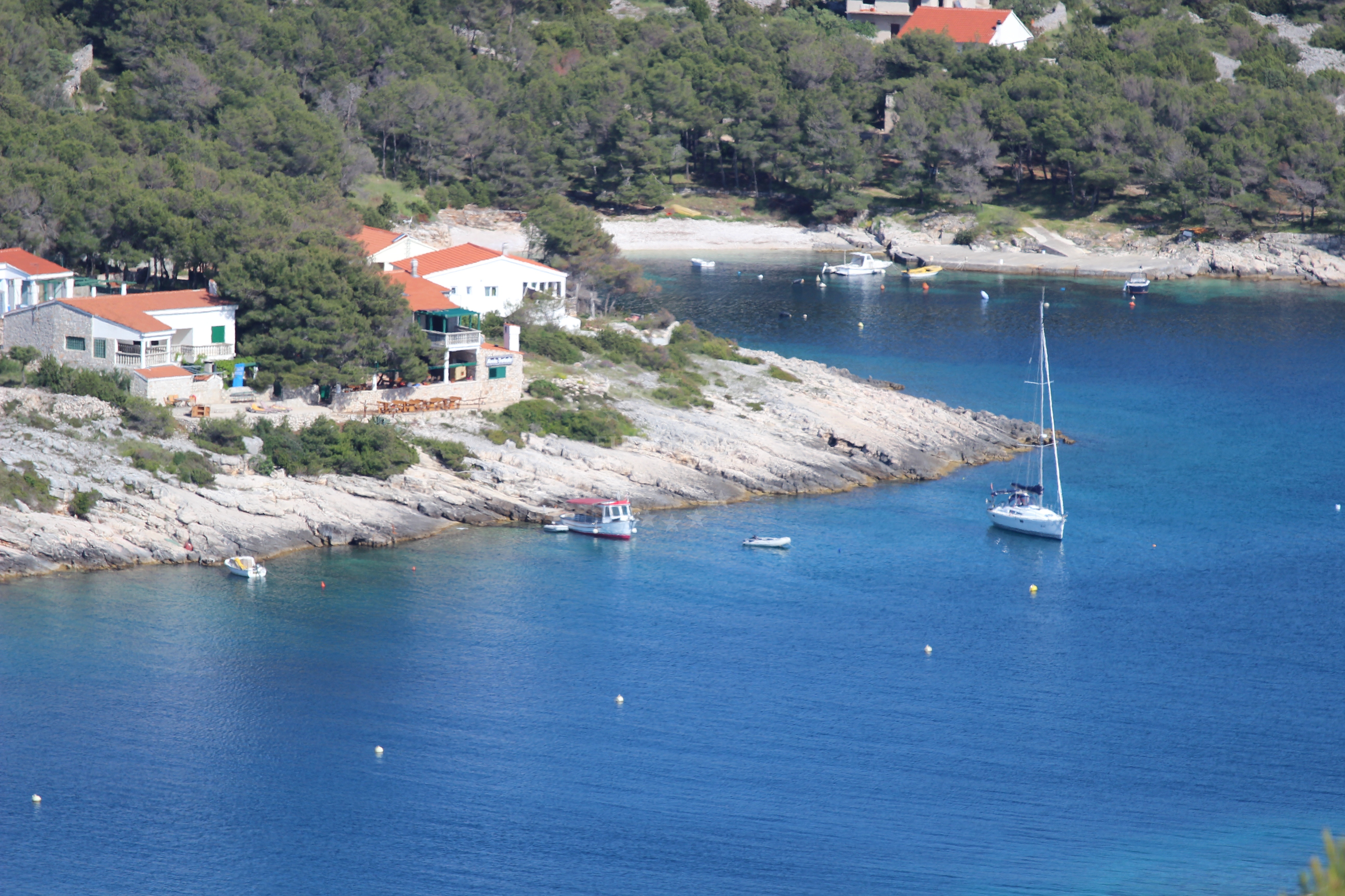 Coastal view near Konoba Tratinska restaurant in Žirje on the island Žirje, Croatia