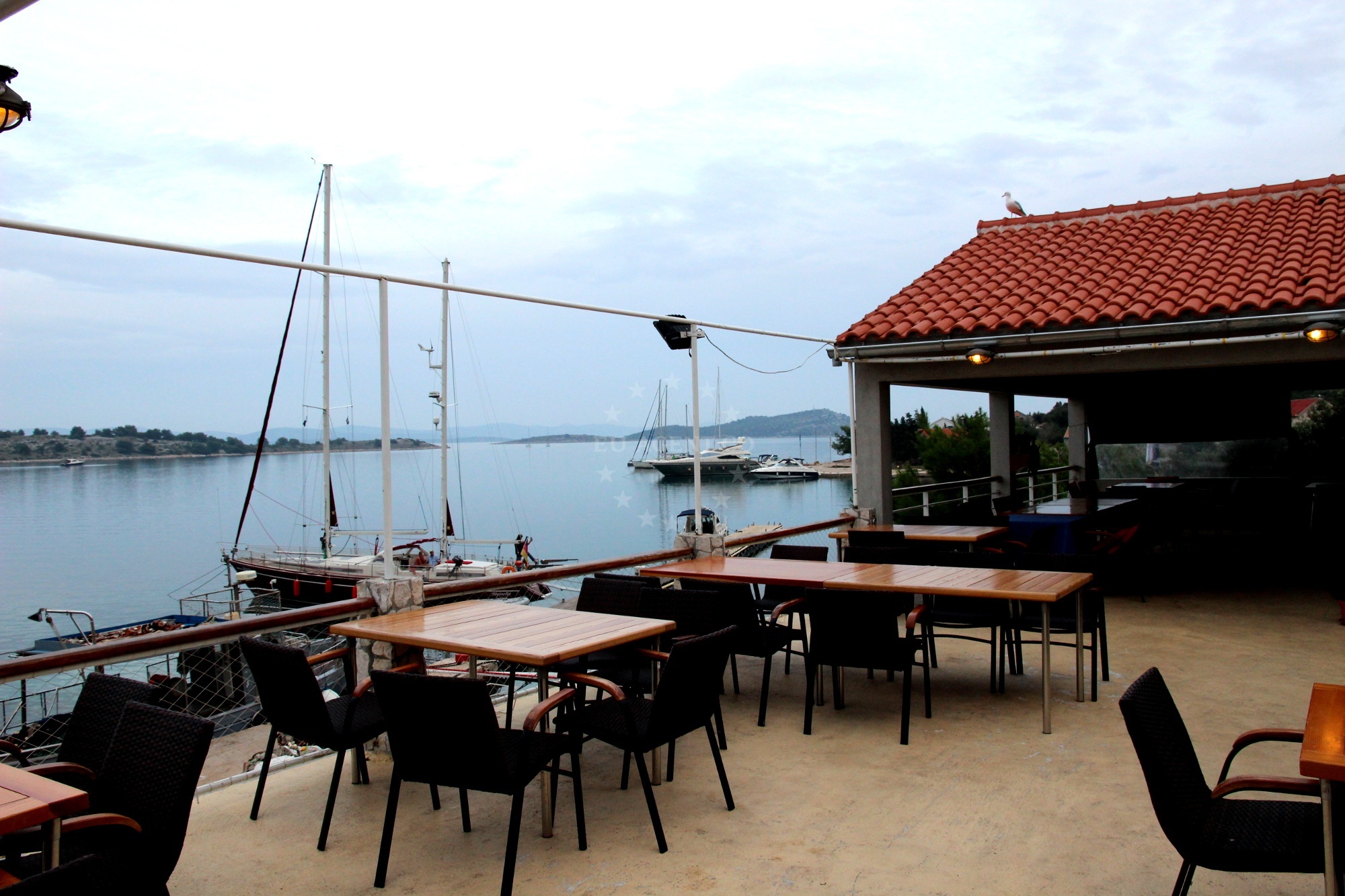 Terrace at Konoba Sandra restaurant overlooking the Adriatic Sea