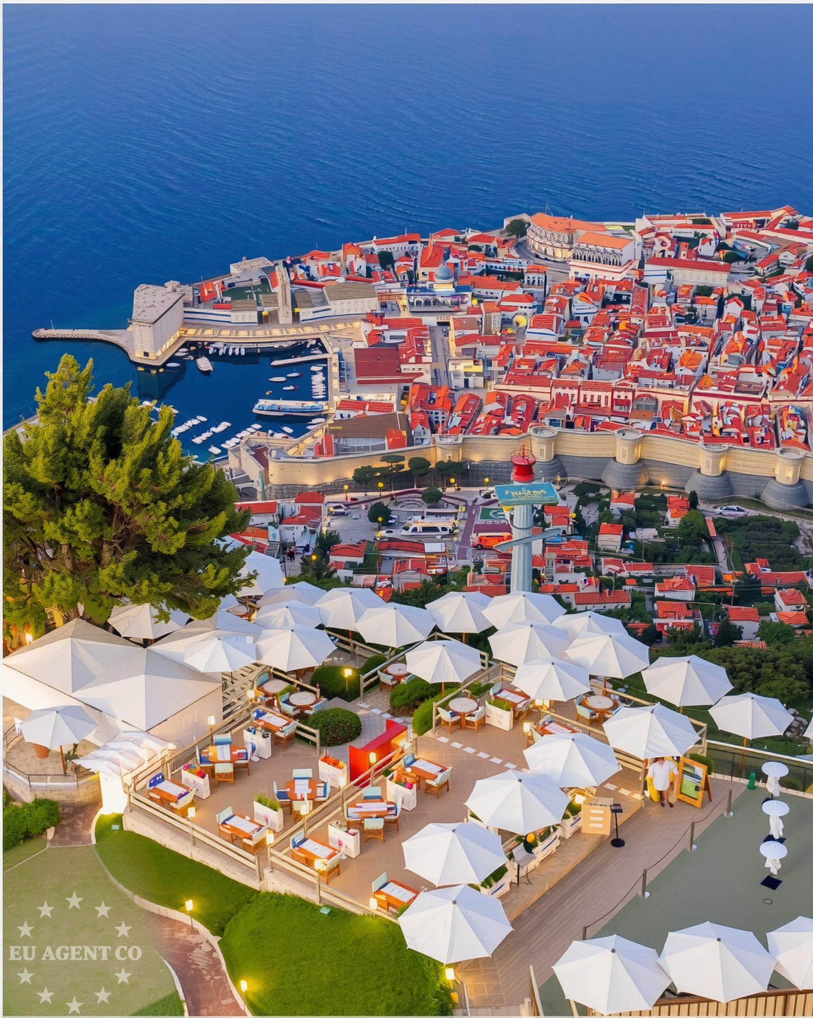 Restaurant exterior overlooking Dubrovnik's harbor
