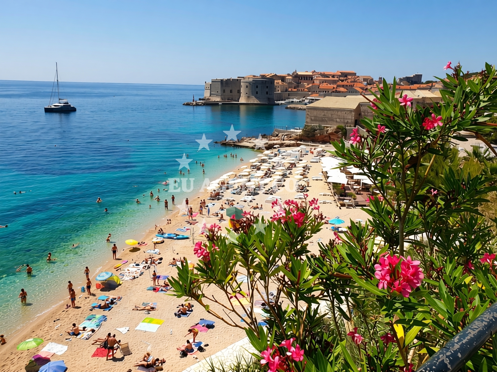 Restaurant exterior in Dubrovnik with nearby harbor views