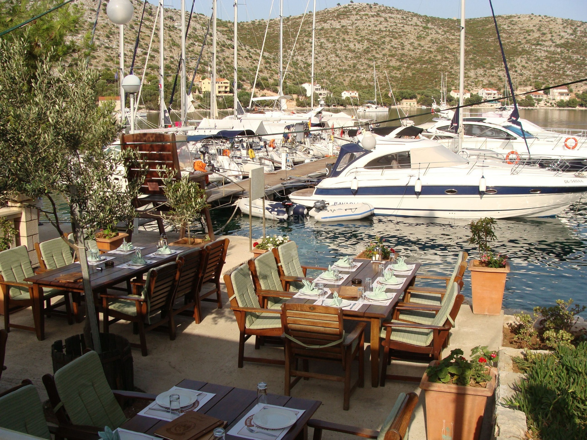 Sunset view from Restaurant Porto Rosso jetty in Skrivena Luka, Lastovo