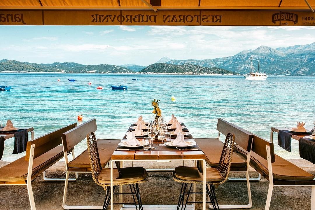 Seafront terrace of Restaurant Dubrovnik, Lopud, overlooking the Adriatic Sea