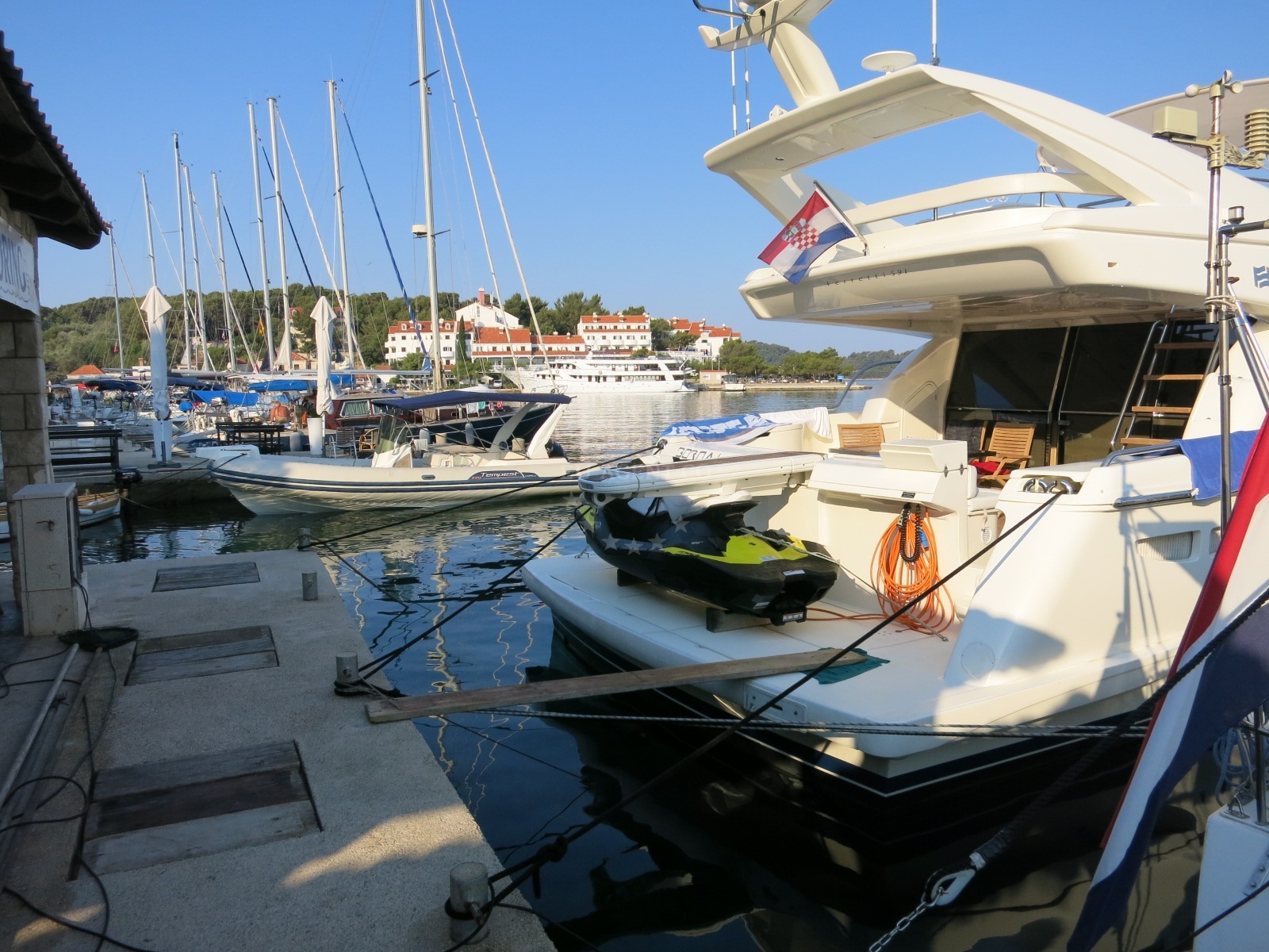 Barba Ive Restaurant quay with yachts docking, Pomena, Mljet, Croatia