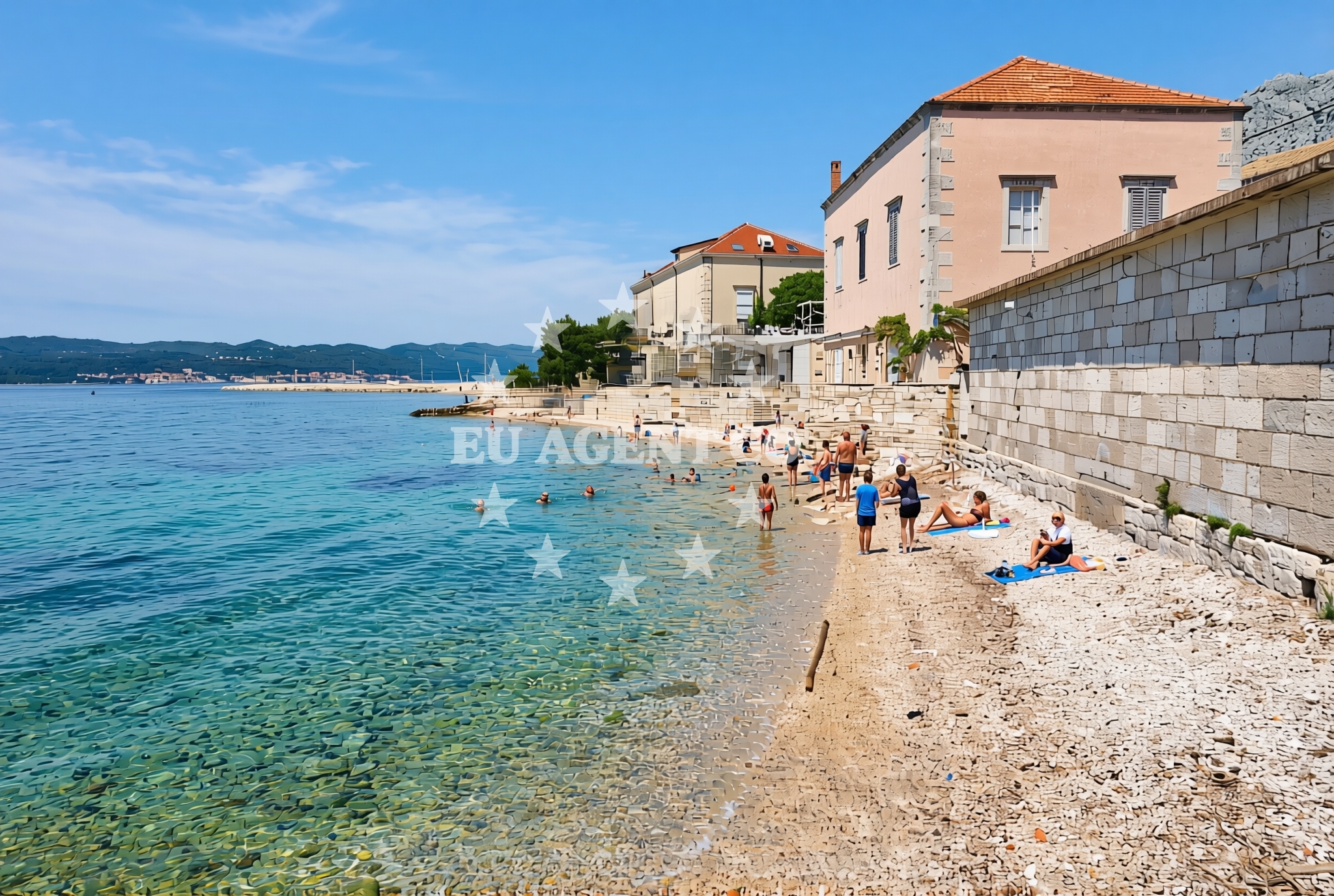 Exterior of the restaurant with traditional Croatian architecture and coastal scenery
