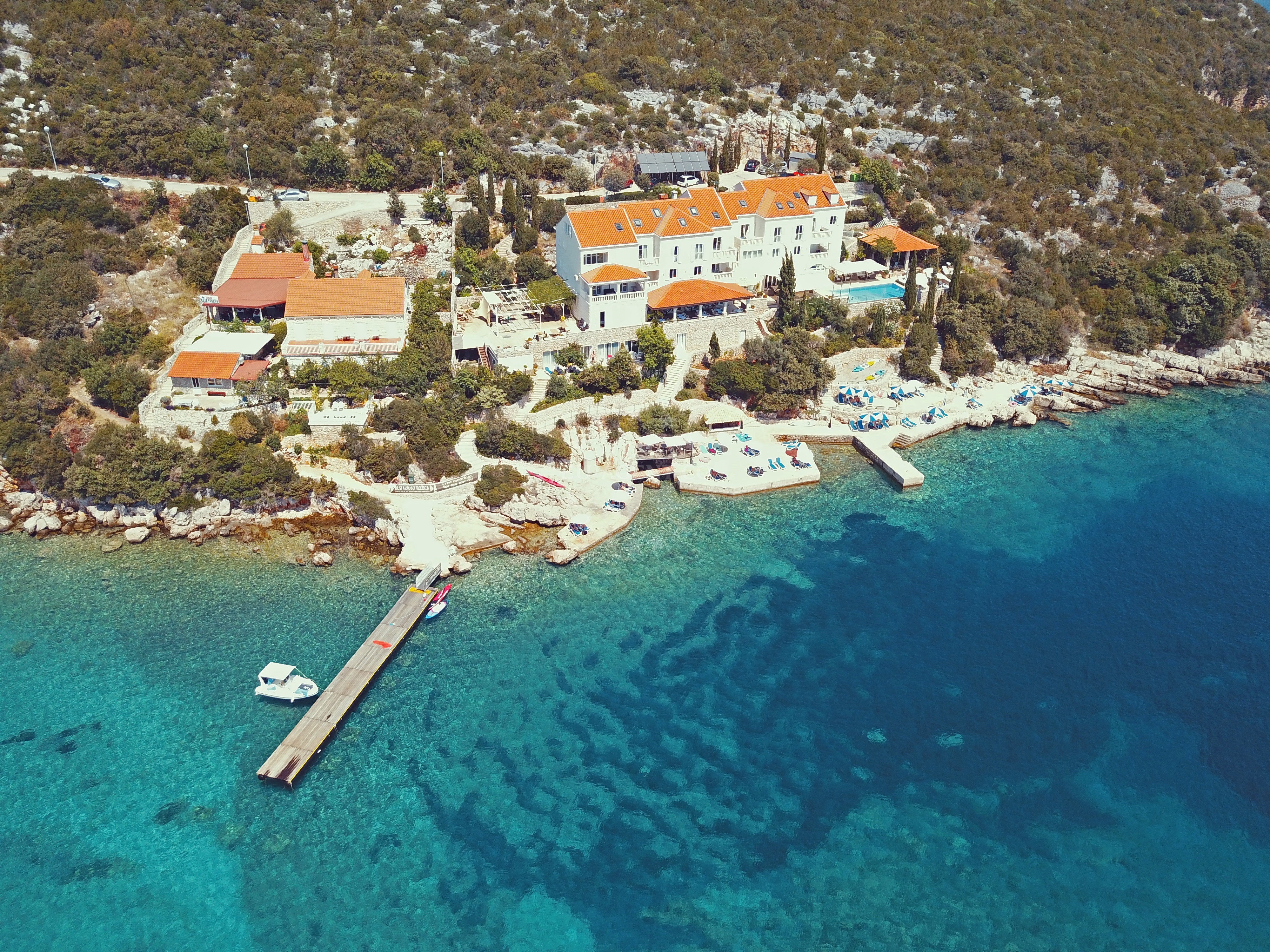 Konoba Božica restaurant terrace overlooking Sudurad Bay and Ruda Island