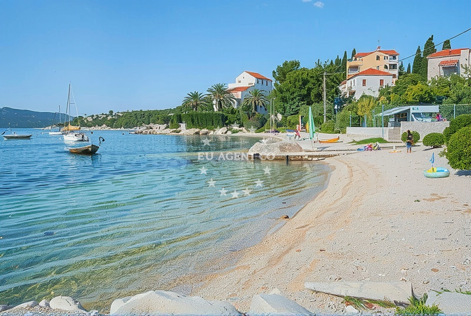 Grgurici Beach in Slano, South Dalmatia, with clear waters and nearby marinas