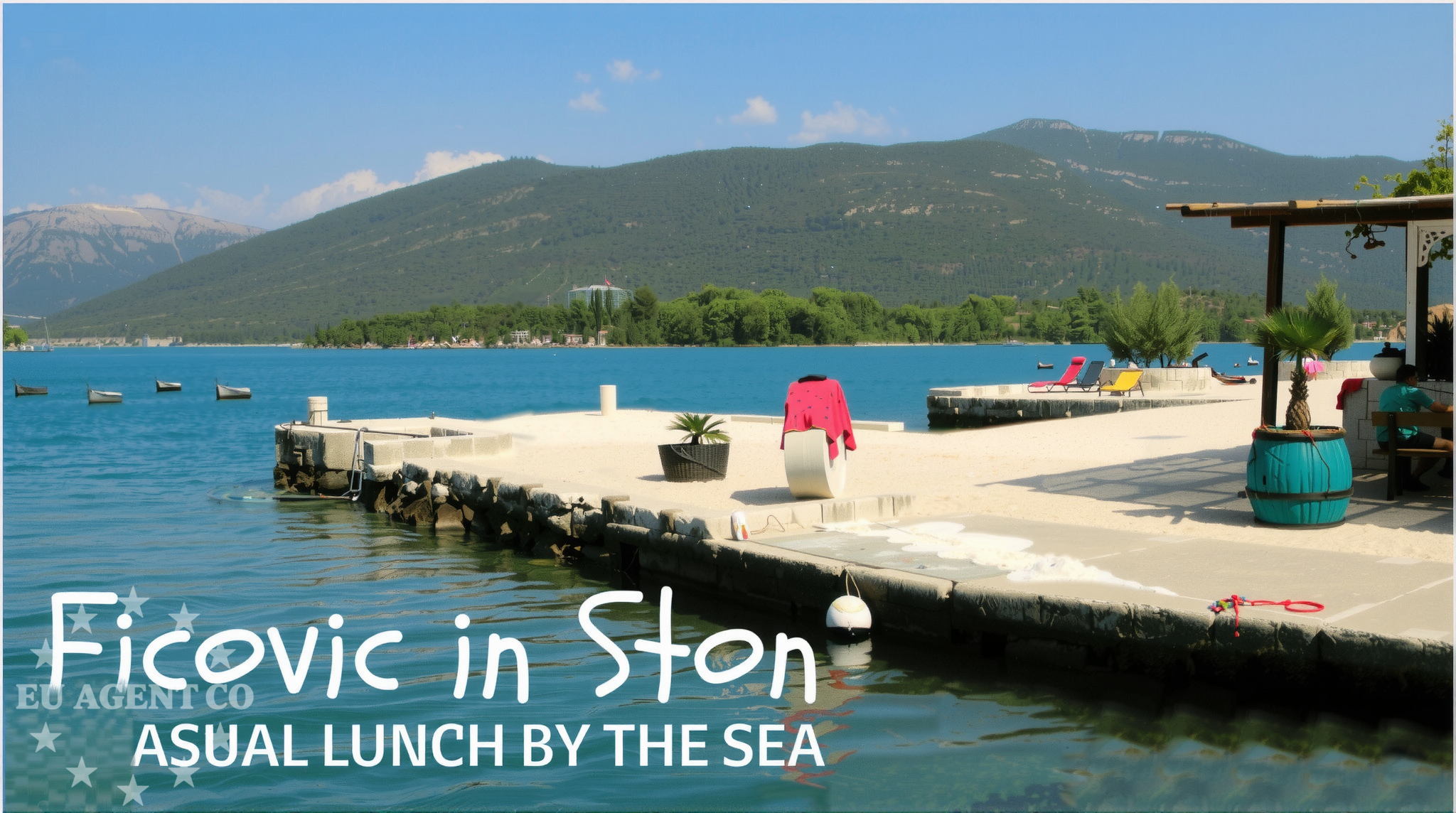 Ston Restaurant overlooking the Adriatic Sea with historic Ston walls in the background
