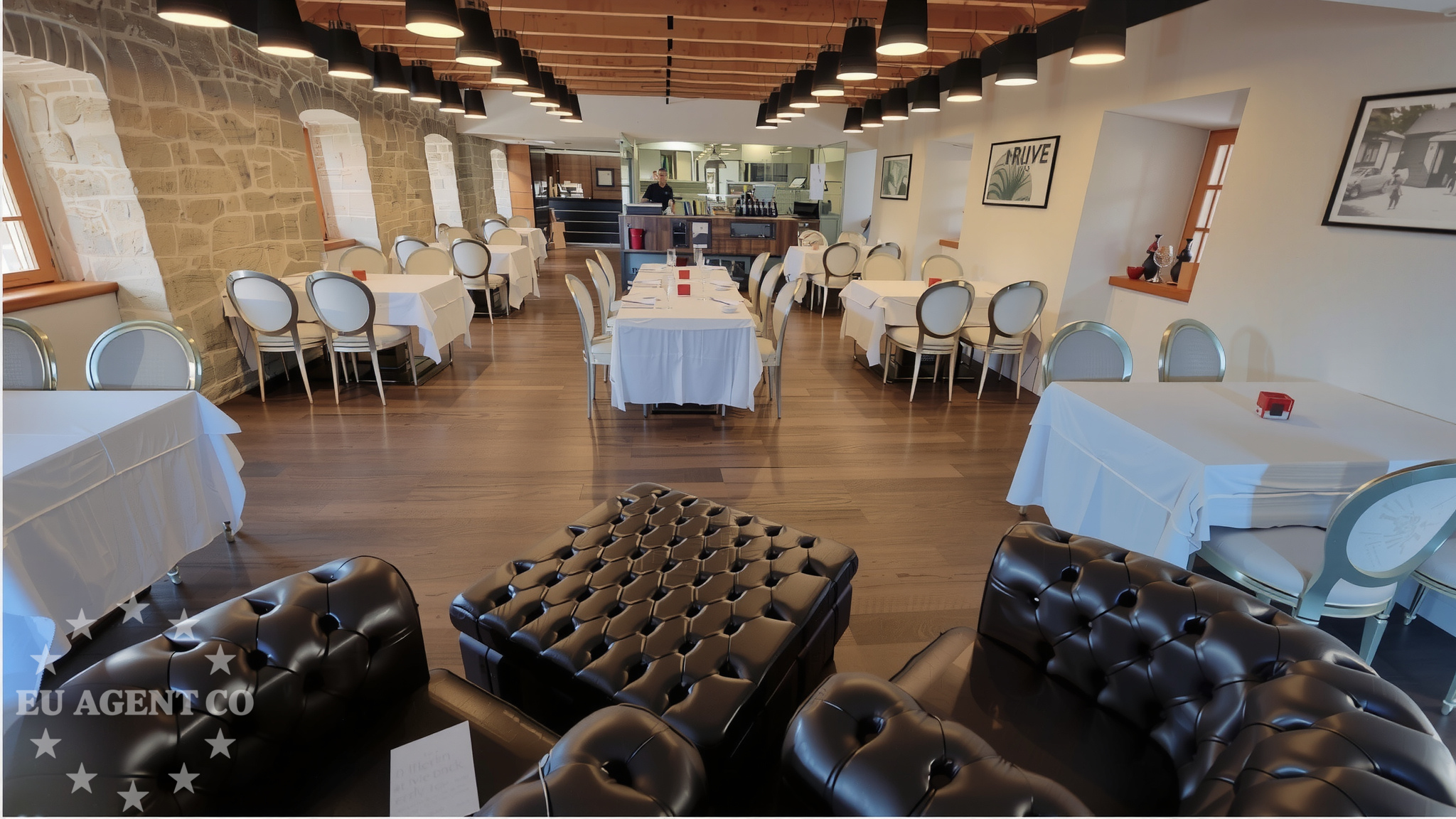 Dining area at Trpanj restaurant with scenic Adriatic backdrop