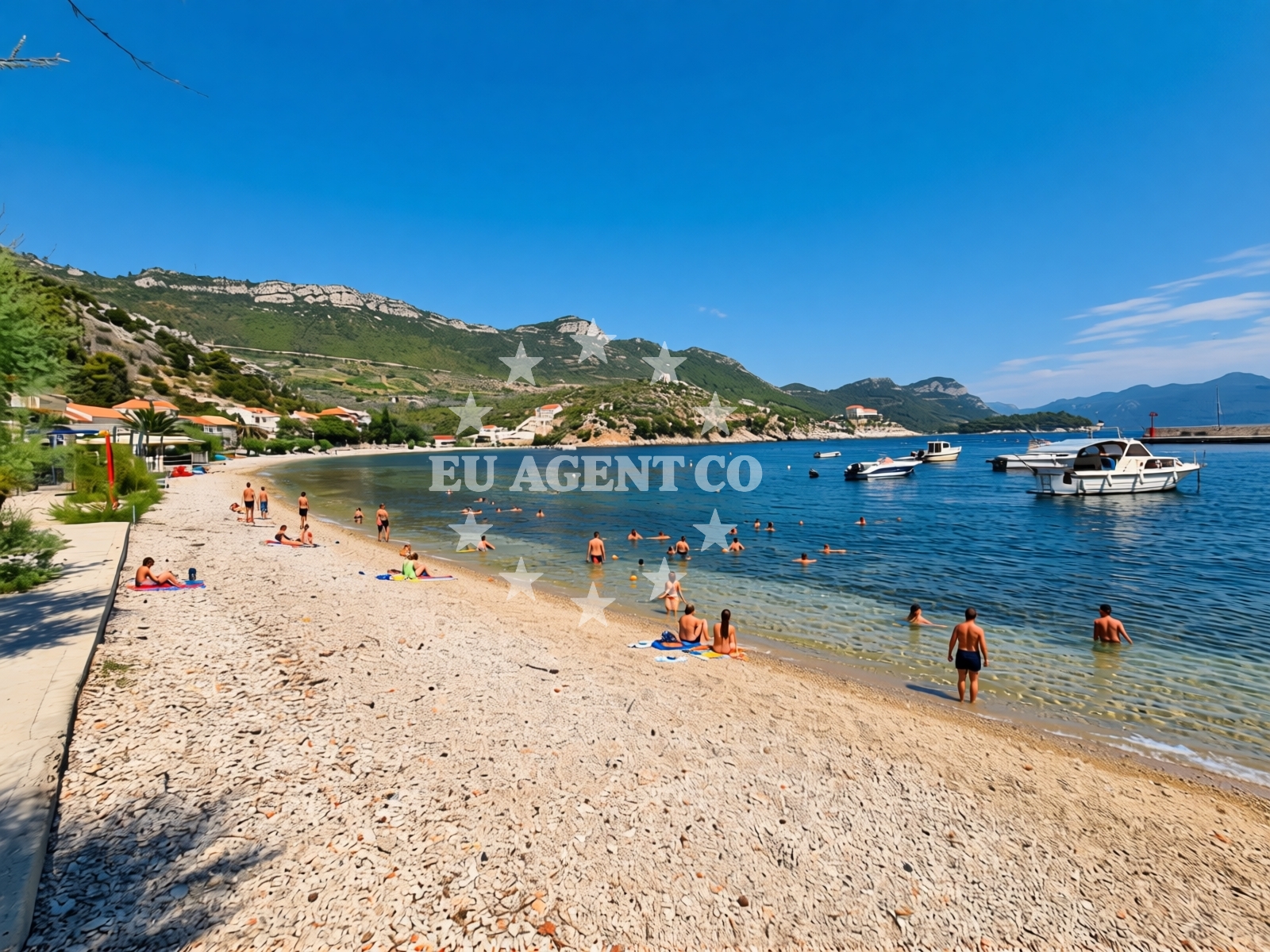 Interior view of Trstenik Restaurant with sea vistas