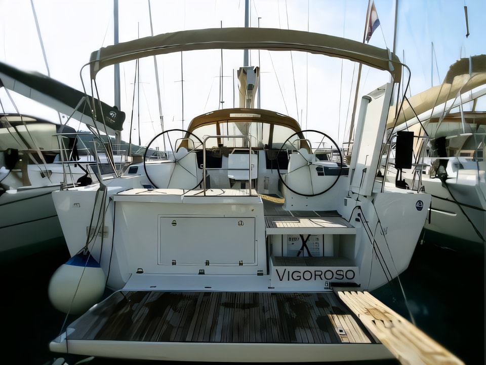 Exterior overview of Dufour 460 Grand Large sail boat for charter from Kastela Gomilica Marina in the Sibenik sailing area Croatia