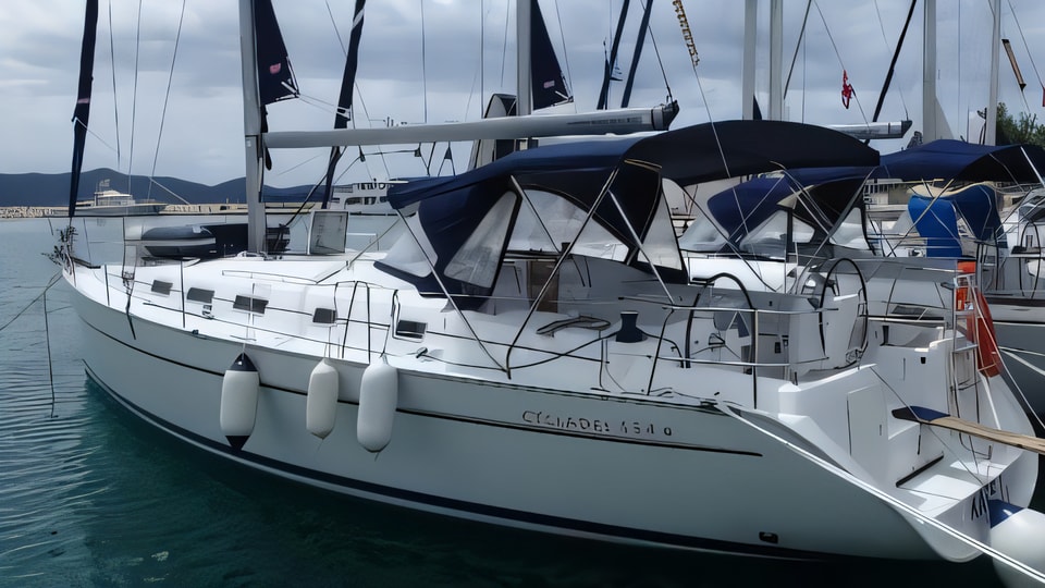 Exterior overview of Cyclades 43.4 sail boat for charter from Sukosan Marina Dalmacija in the Zadar sailing area Croatia