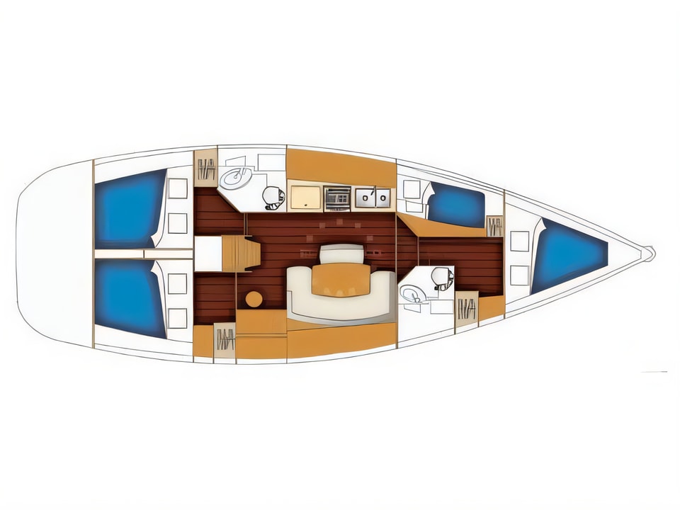 Layout of Cyclades 43.4 sail boat with 4 cabins Croatia yacht charter