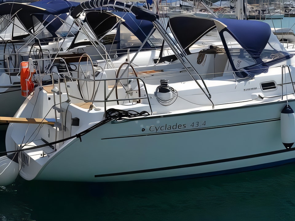 Exterior overview of Cyclades 43.4 sail boat for charter from Sukosan Marina Dalmacija in the Kornati sailing area Croatia