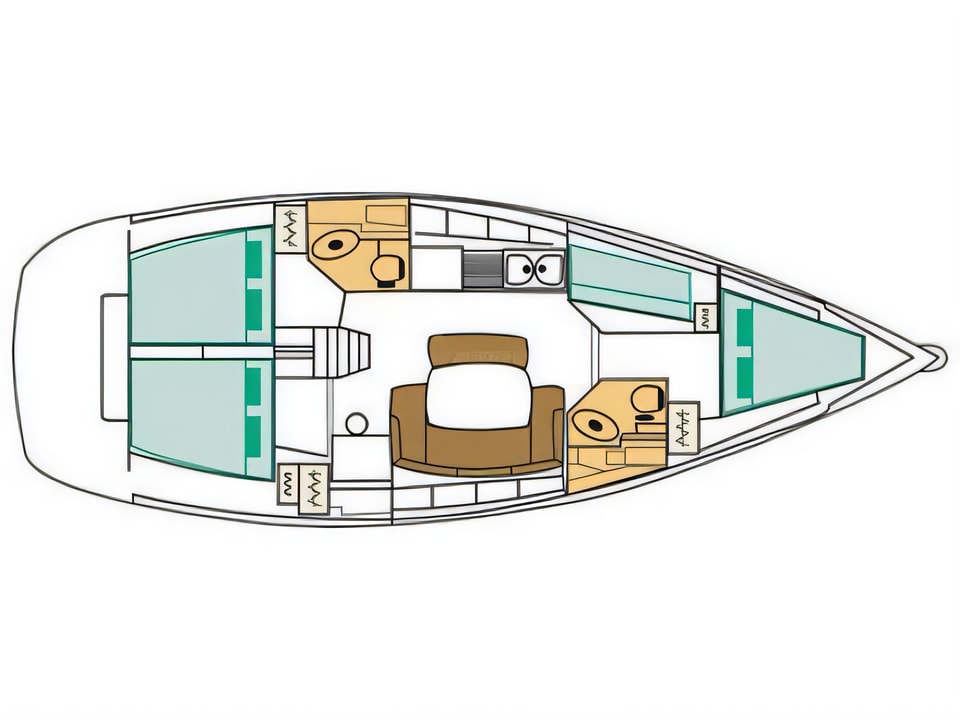 Layout of Cyclades 43.4 sail boat with 4 cabins Croatia yacht charter