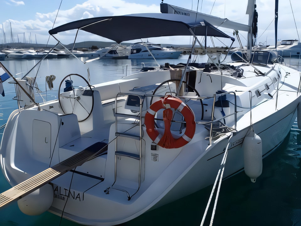 Exterior overview of Cyclades 50.5 sail boat for charter from Sukosan Marina Dalmacija in the Zadar sailing area Croatia