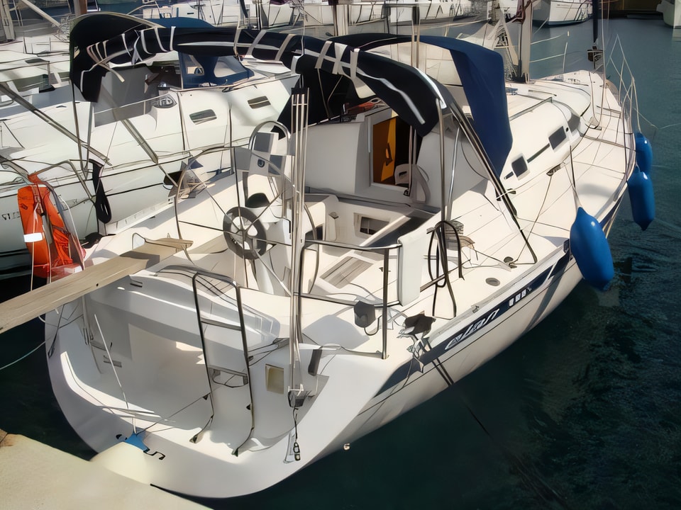 Exterior overview of Elan 333 sail boat for charter from Sukosan Marina Dalmacija in the Zadar sailing area Croatia