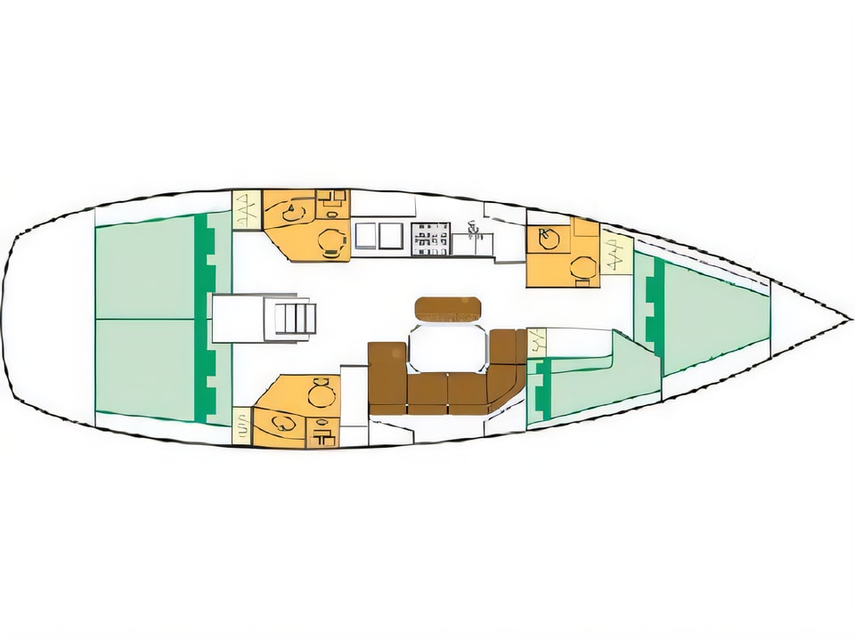 Layout of Oceanis Clipper 423 sail boat with 4 cabins Croatia yacht charter