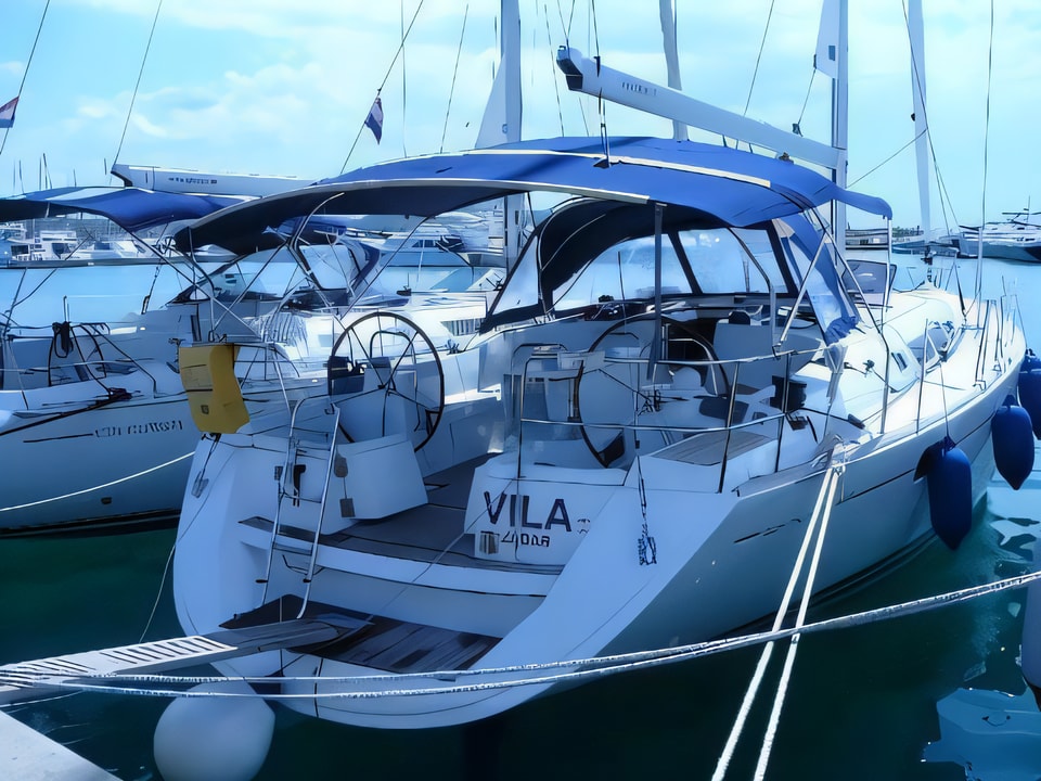 Exterior overview of Sun Odyssey 49i sail boat for charter from Sukosan Marina Dalmacija in the Zadar sailing area Croatia