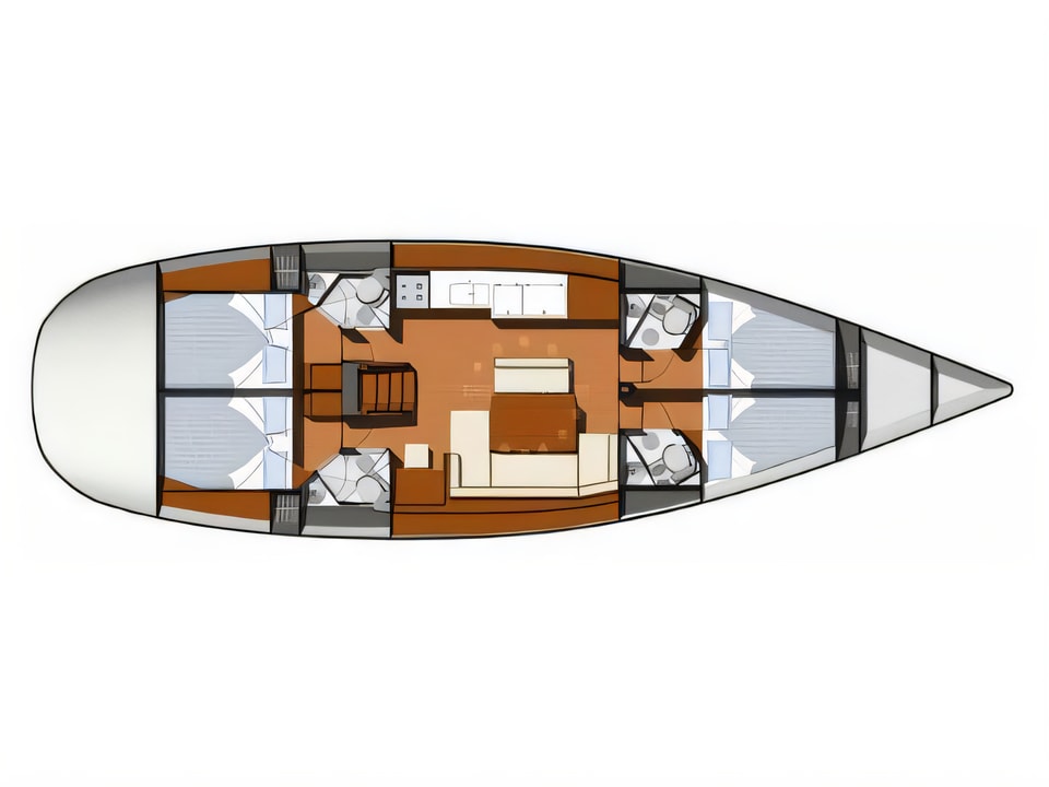 Layout of Sun Odyssey 49i sail boat with 4 cabins Croatia yacht charter