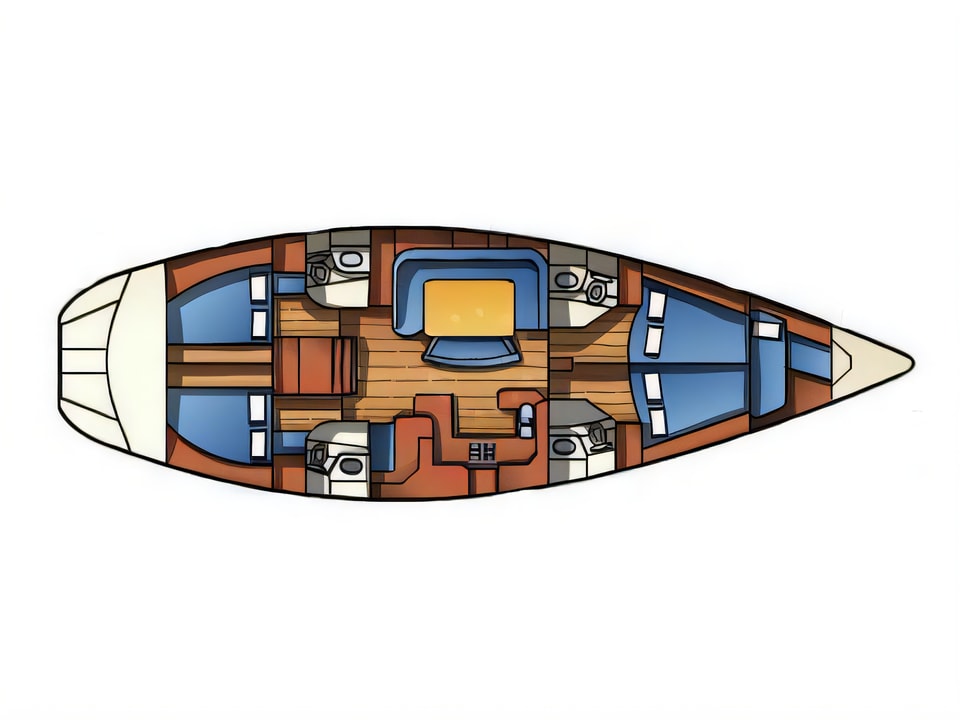 Layout of Sun Odyssey 52.2 Vintage sail boat with 5 cabins Croatia yacht charter